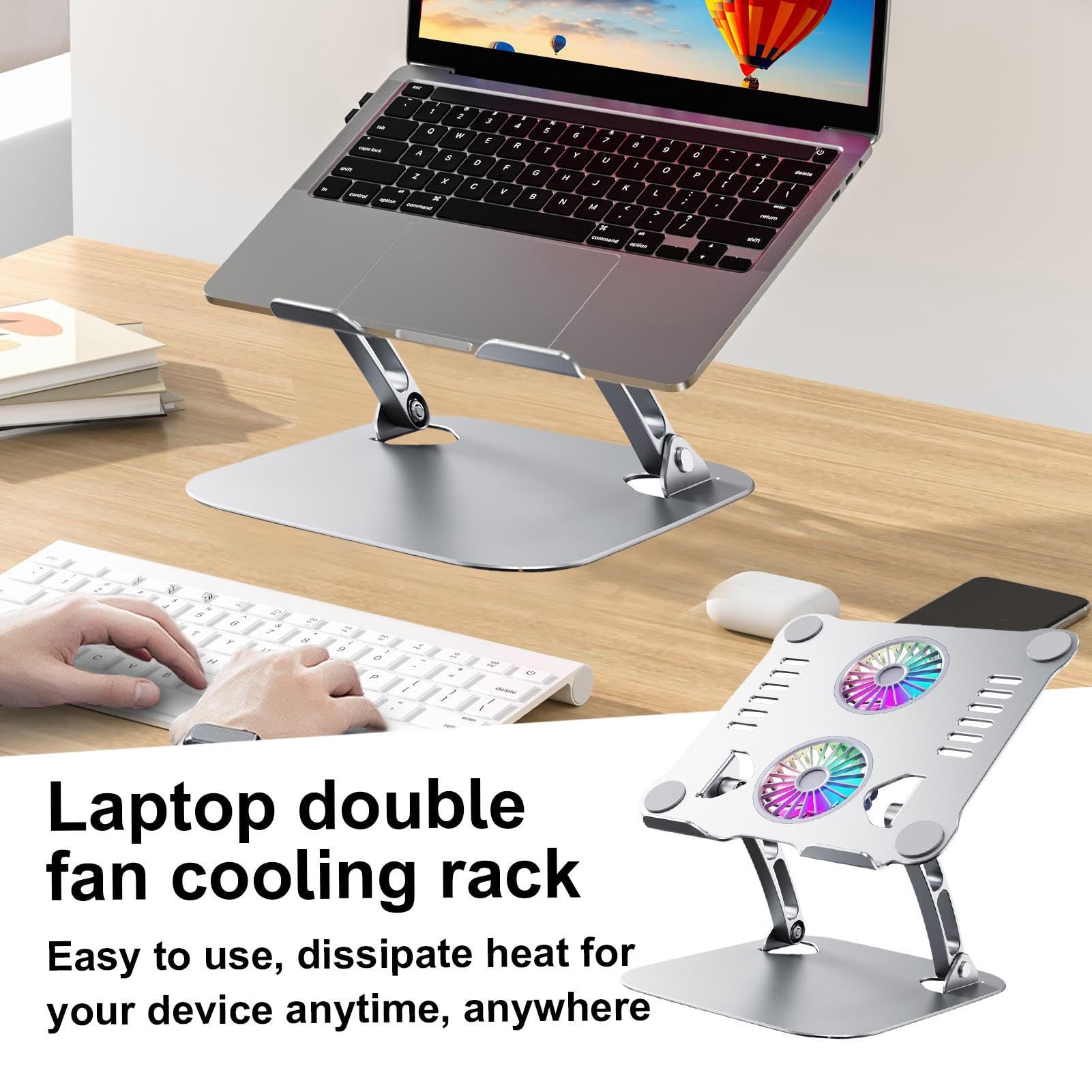 Laptopständer Mit Lüfter, – Klappbar – Kühlpad Externe Lüfter | Höhenverstellbares – Doppellüfter-Metallkühlpad, Anhebbarer – Für Das Heimgeschäft