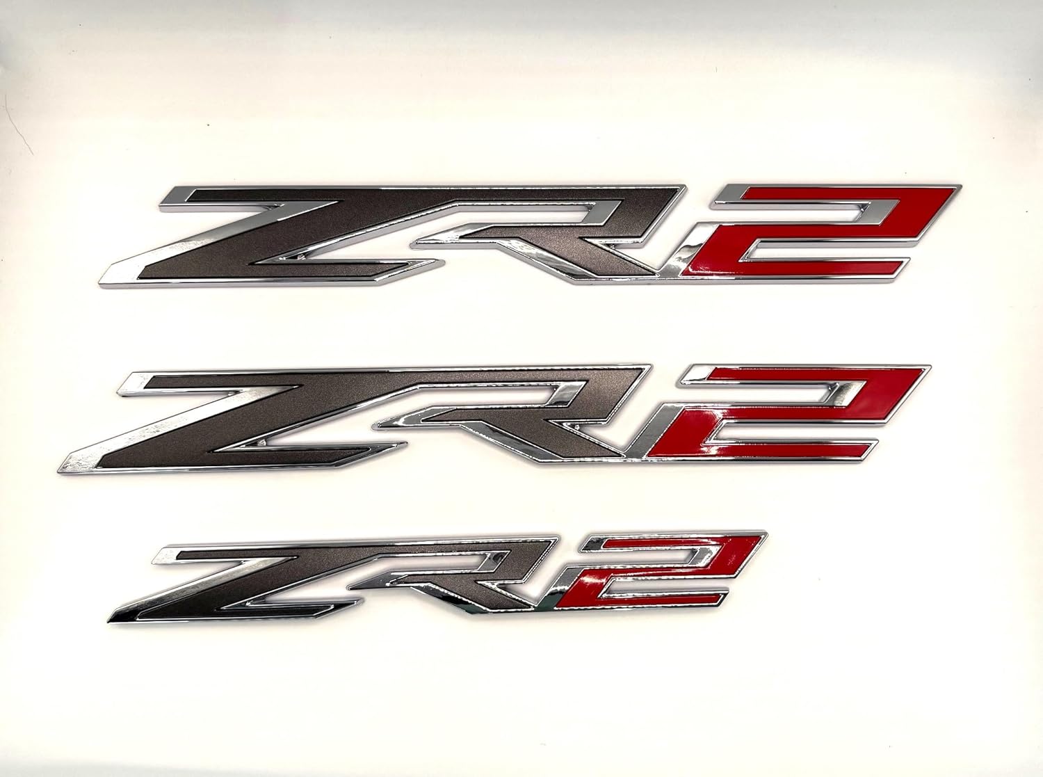 3pack Two Side ZR2 Emblems Badges Plus Rear ZR2 Compatible with Silverado Colorado (Chrome Gray Red)