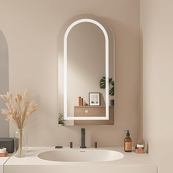 FUSUNBAO Arched Medicine Cabinet with LED Light, Recessed Black Bathroom Mirror Cabinet with Integrated Storage, Wall-Mounted Mirror Medicine Cabinet Black