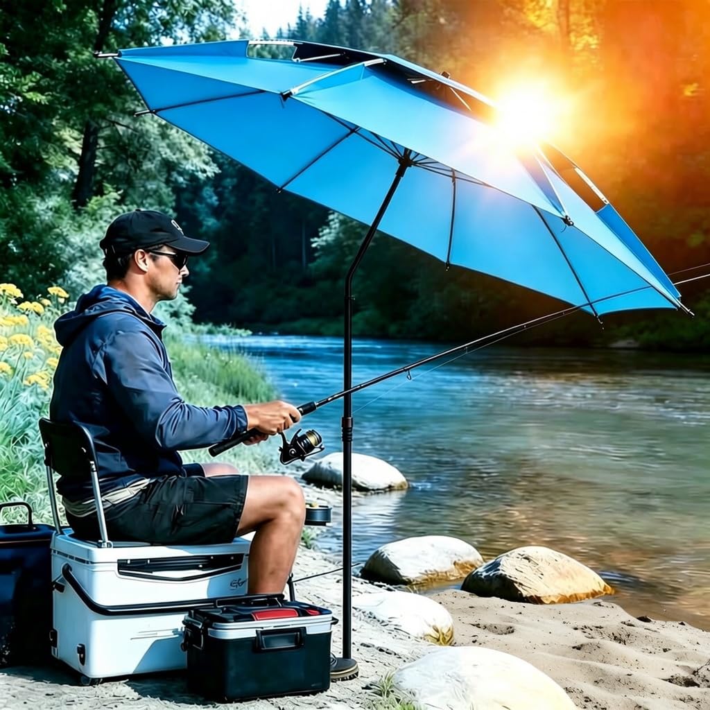PASLFC Ombrellone da spiaggia, resistente al vento, stabile, girevole a 360°, stecche in fibra di vetro ispessite, protezione UV, isolamento termico, design traspirante a doppio strato, per balcone