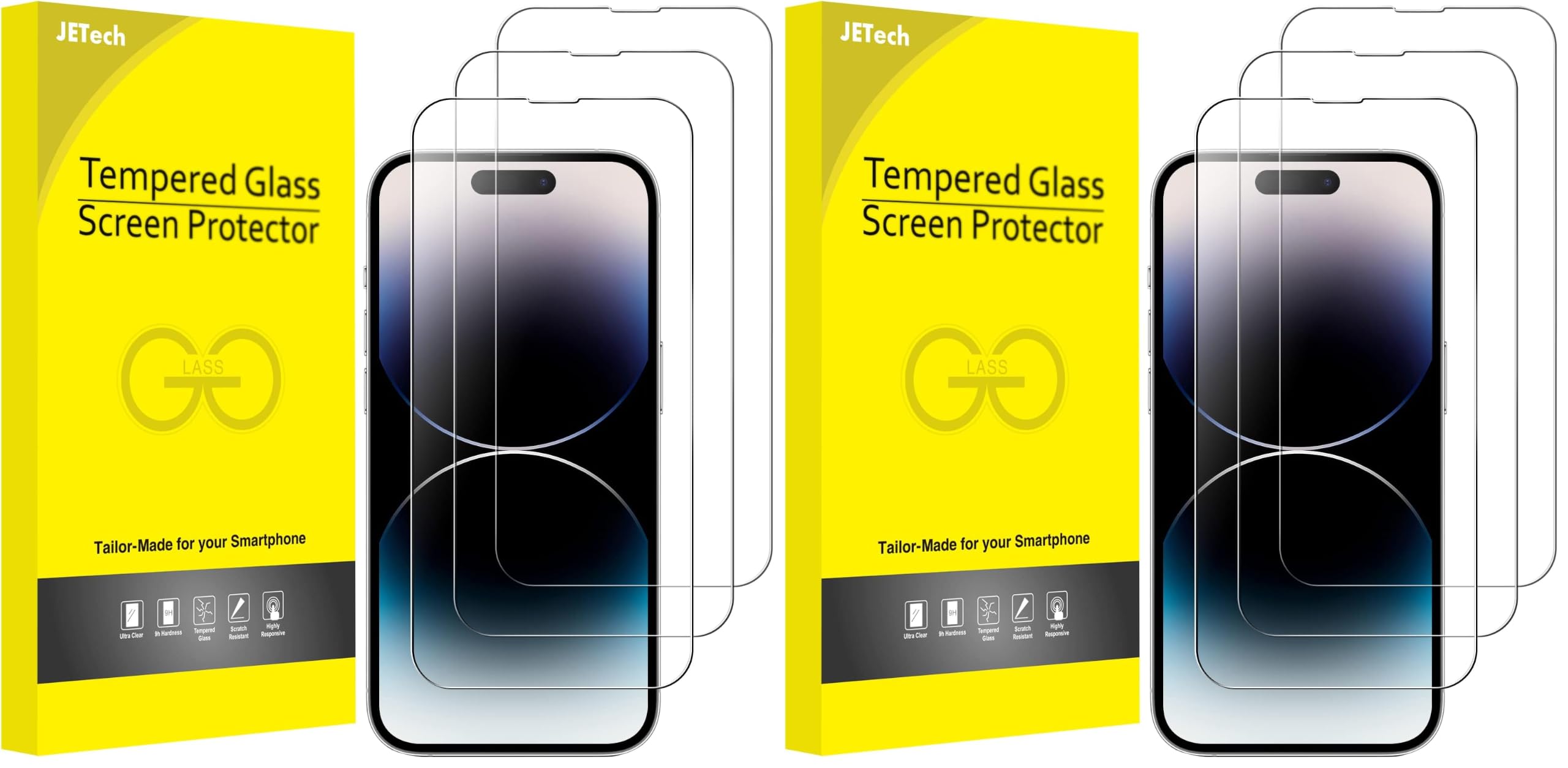 JETech Full Coverage Screen Protector for iPhone 14 Pro Max 6.7-Inch, 9H Tempered Glass Film Case-Friendly, HD Clear, 6-Pack