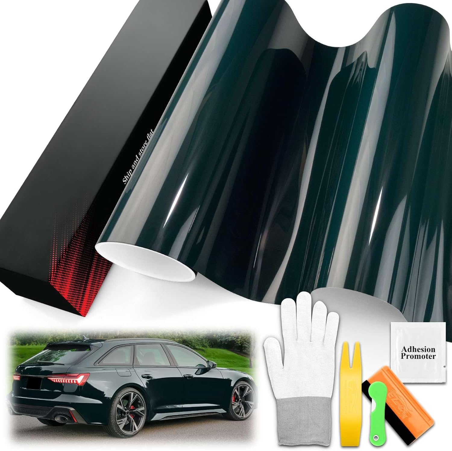 2FTx5FT PET Super Gloss Dark Moss Green High Glossy Vinyl Wrap Auto Car Sticker Decal Film Sheet Bubble Free Air Release Technology with Tool Set