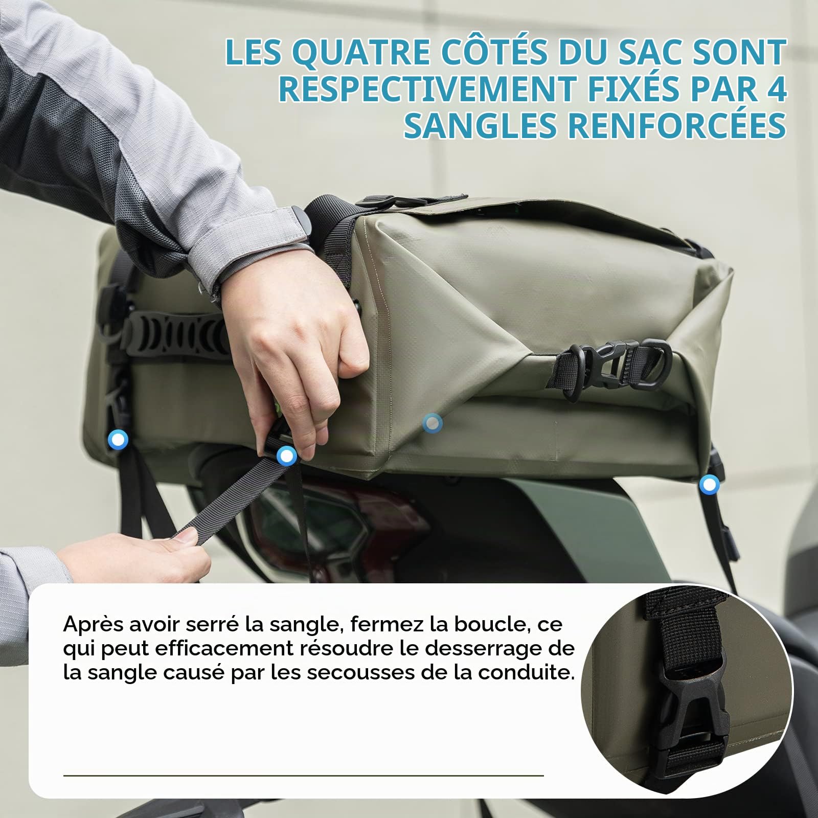 ROCKBROS Sacoche de Selle Moto 30 L, Sac de Siège Arrière Réfléchissant Étanche avec Bandoulière, Porte-Bagage pour Randonnée Plein Air