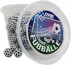 510 g Chocolate Footballs Made of Milk Chocolate in OYOY Container, 85-95 Chocolate Footballs, Fair Trade Cocoa, Plus OYOY Football Sticker, Theme Parties, World Cup & Children's Birthdays