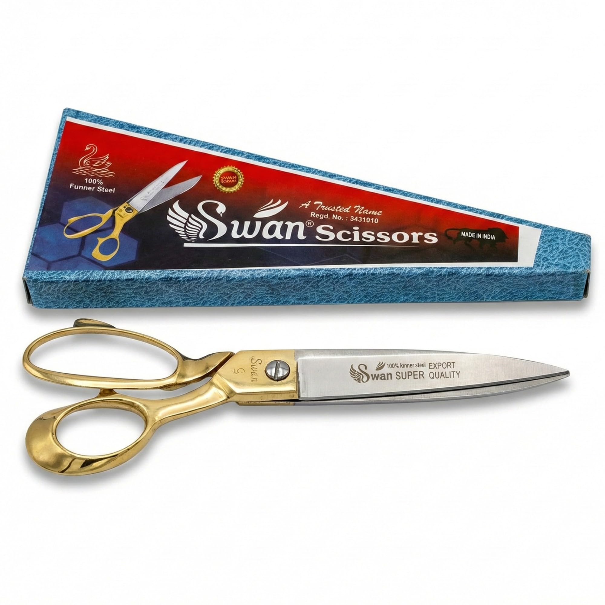 DUTT & SONS Swan Scissors Premium Brass handle Scissors 8 inch – Sharp Heavy Duty high temper funner blades with Ergonomic Brass Handle for Sewing, Crafting & Office Use