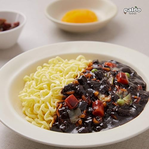Miniatura 5 de Paldo Fun  Yum Jjajangmen - Fideos instantáneos paquete de 4 ramen Chajang sin caldo con salsa de frijoles negros salada y dulce ramyun coreano de