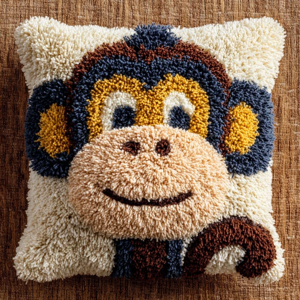 Taxpy Cushion Latch Hook Kits, Animals Monkey Handmade Pillowcase for Beginners DIY Pre-Printed Pattern Needlework Crochet Craft Kits 43X43cm