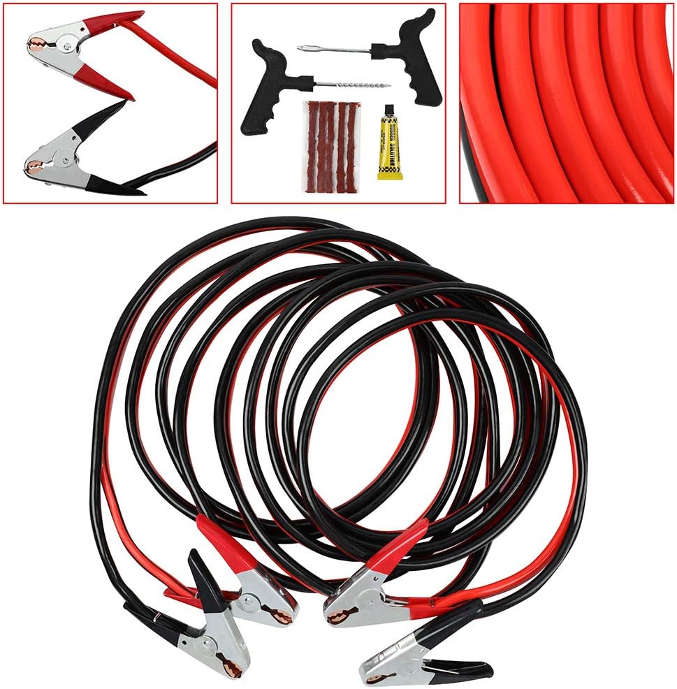cciyu Jumper Cables for Car Battery 1 Gauge 30FT, Auto Heavy Duty Cable for Emergency, Jumper Cable with Tire Repair Kit, for Larger Truck Farm Equipment Diesel Trucks SUVs & More