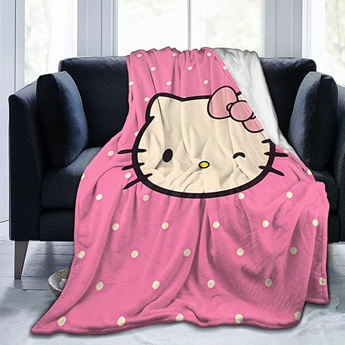 Miniatura 3 de Manta de franela ligera de dibujos animados de anime, regalos para niños y adultos, suave Kawaii rosa gato aire acondicionado para cama, sofá, sala