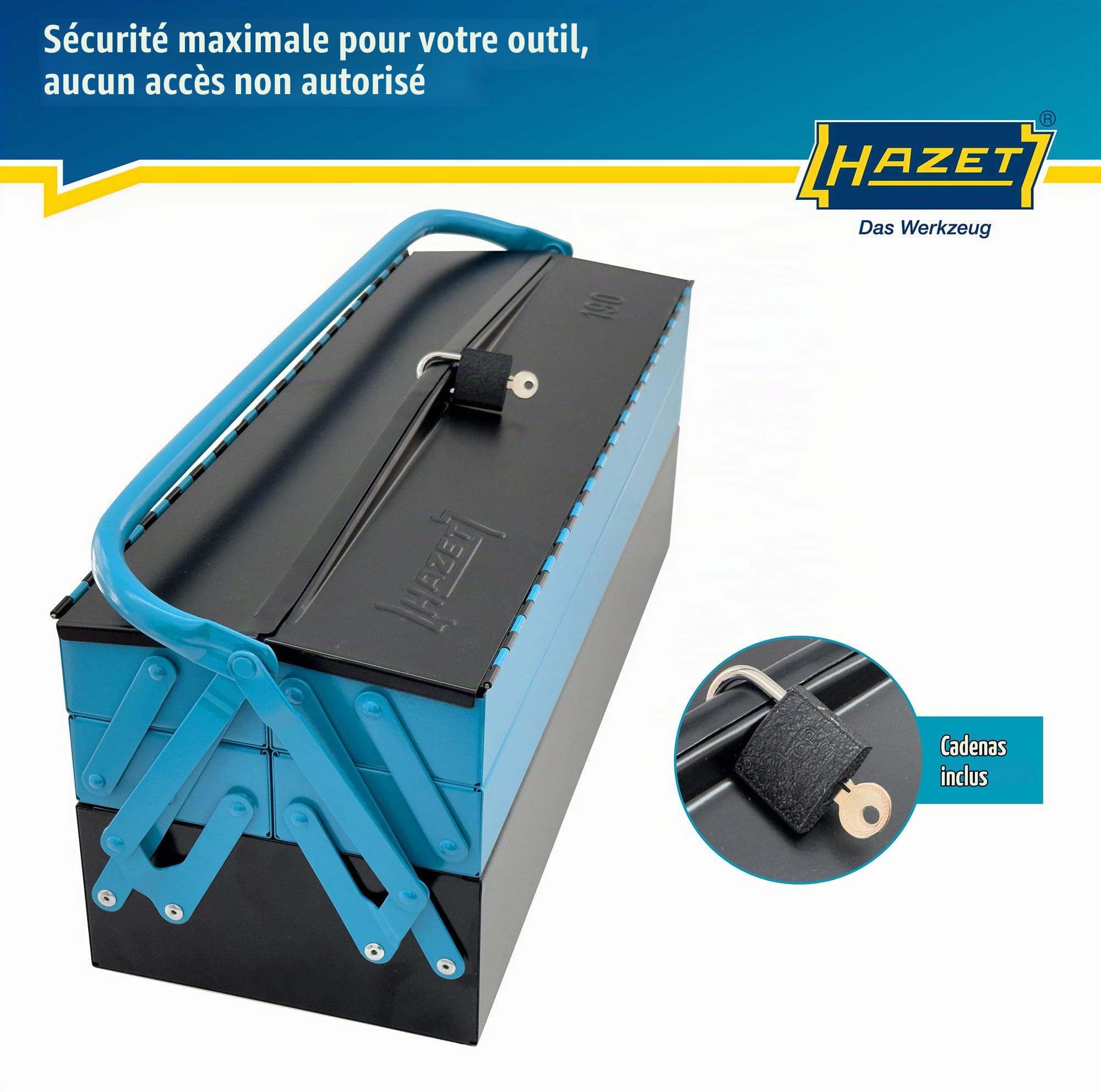 HAZET Caisse à outils métallique 190L | vide | avec compartiment de fond spacieux et 4 compartiments latéraux dépliables | pour un rangement ordonné des outils, etc.