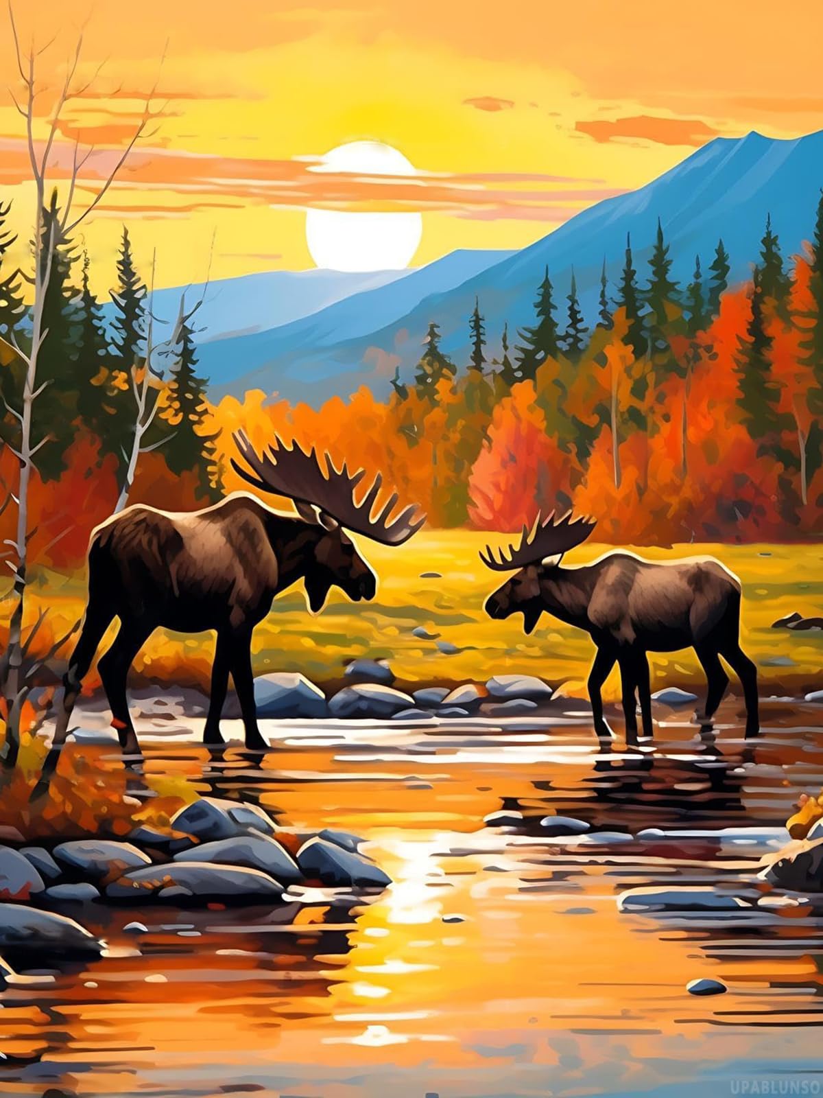 Muyankissu Diamond Painting Kit For Adults - Moose In Water 5D DIY Art, 12x16 Inch Home Wall Decor & Gift