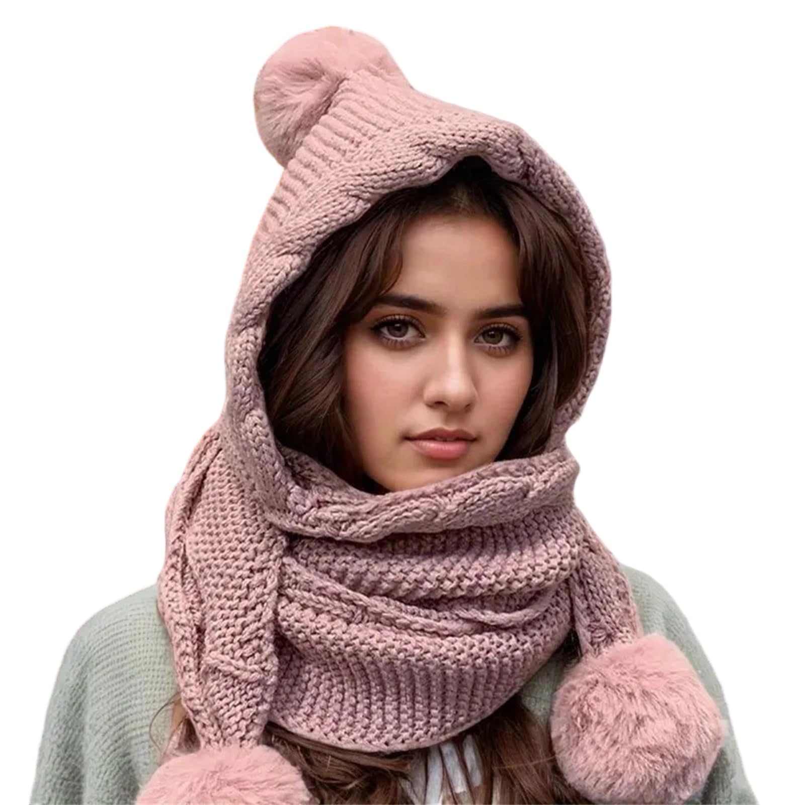 MICFENY Thicken Knit Ushanka Neck Gaiter Furry Lining Thicken Neck Warmer Knit Scarf for Cold Weather Insulated Hat