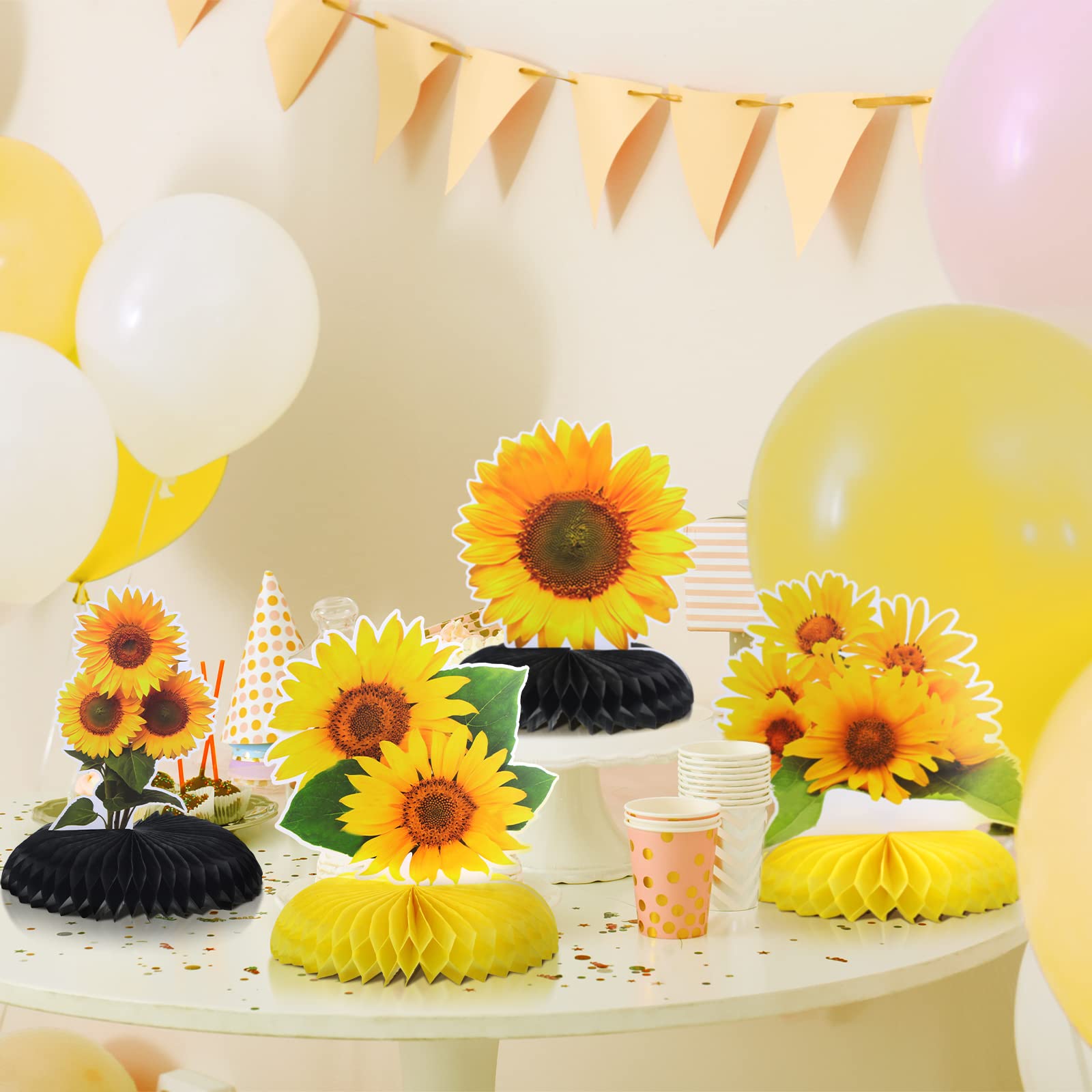 12 Pcs Sunflower Honeycomb Centerpieces - Sunflower Party Decorations For Baby Showers & Weddings