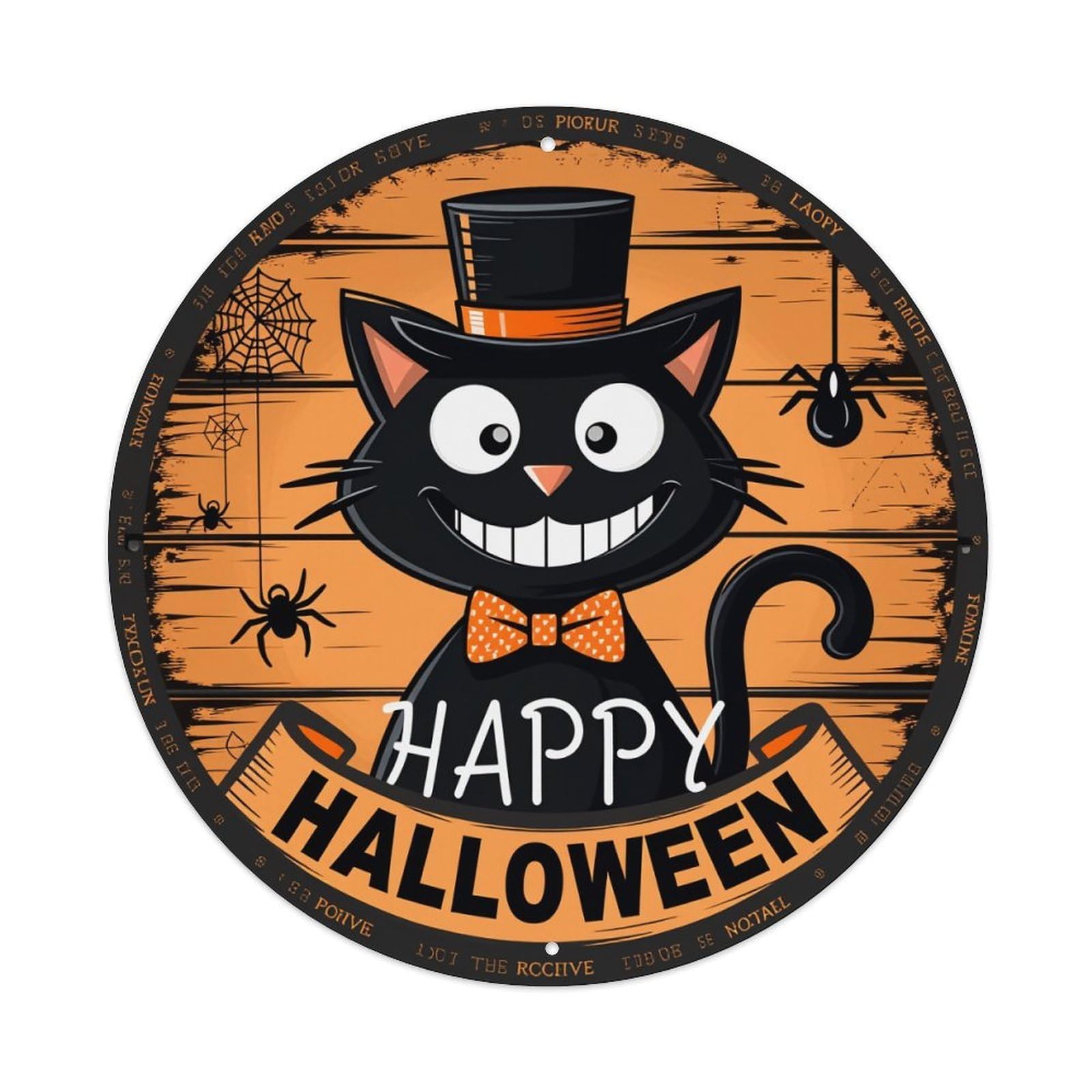 Black Cat Top Hat Spider Web Metal Tin Sign Plaque