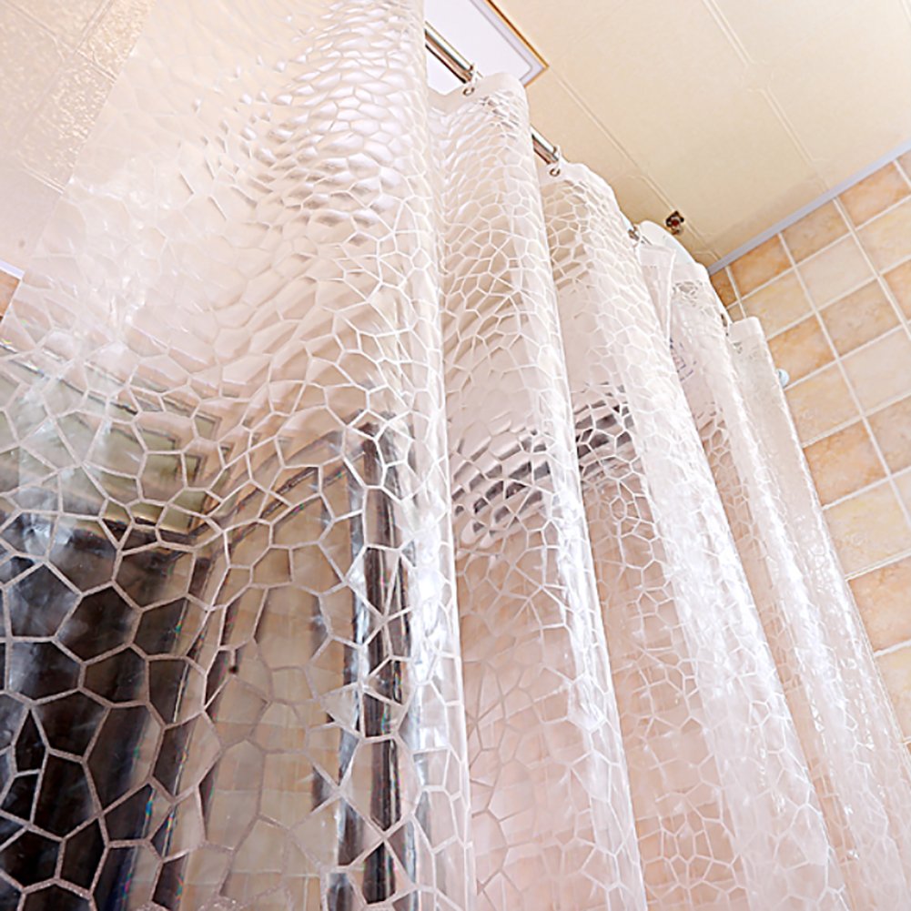 Rideau de douche géométrique, Rideau de douche tissu Rideau de douche Épais Imperméable Translucide Environnement Protection Rideaux de douche pour la maison-blanc W300xH200cm(118x79inch)