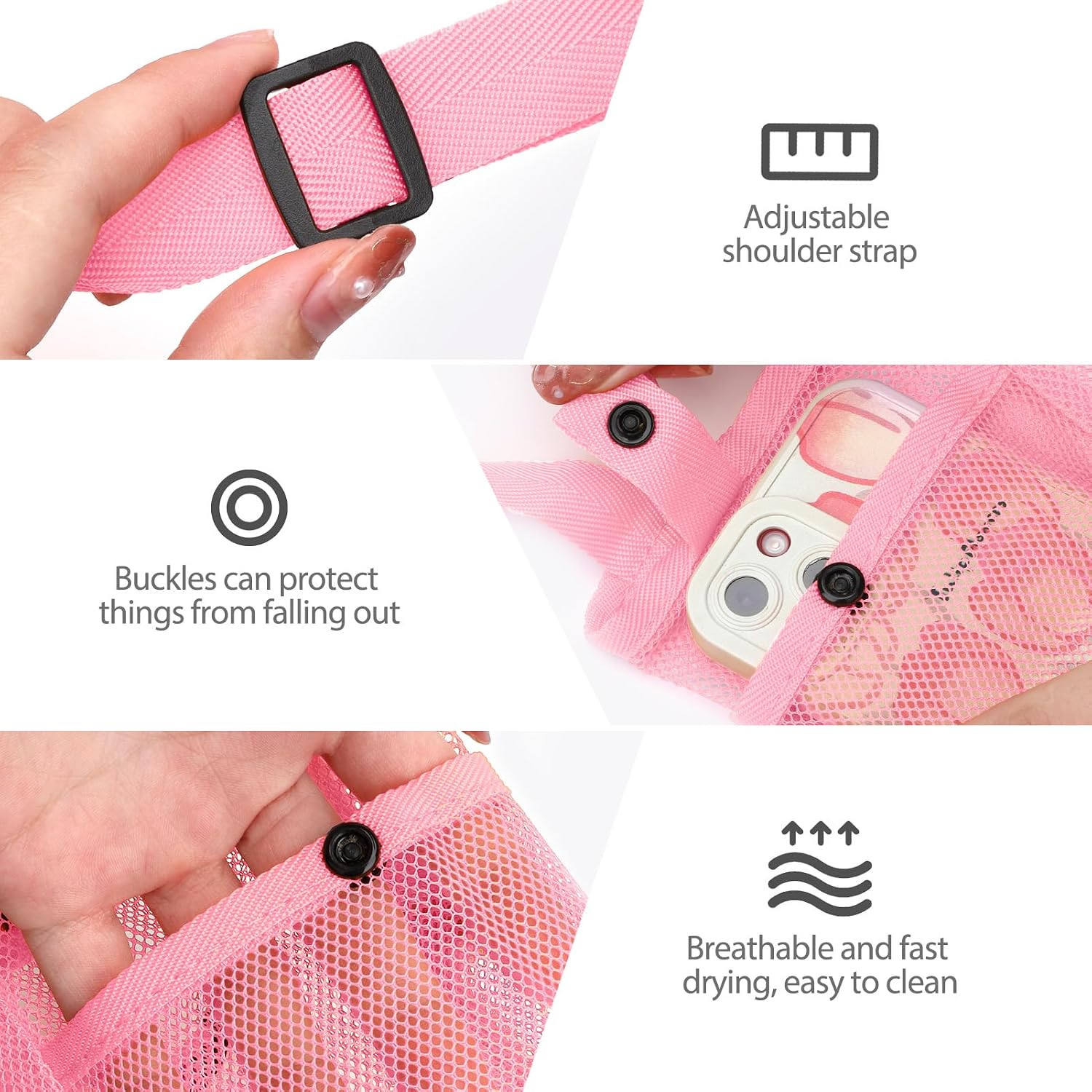 BINSUNS Water Bottle Bag with Strap, Mesh Water Bottle Holder Crossbody Water Bottle Sling Bag Adjustable Shoulder Strap and Pocket - Lightweight Carrier for Walking Sports Hiking Camping (Pink) image 3