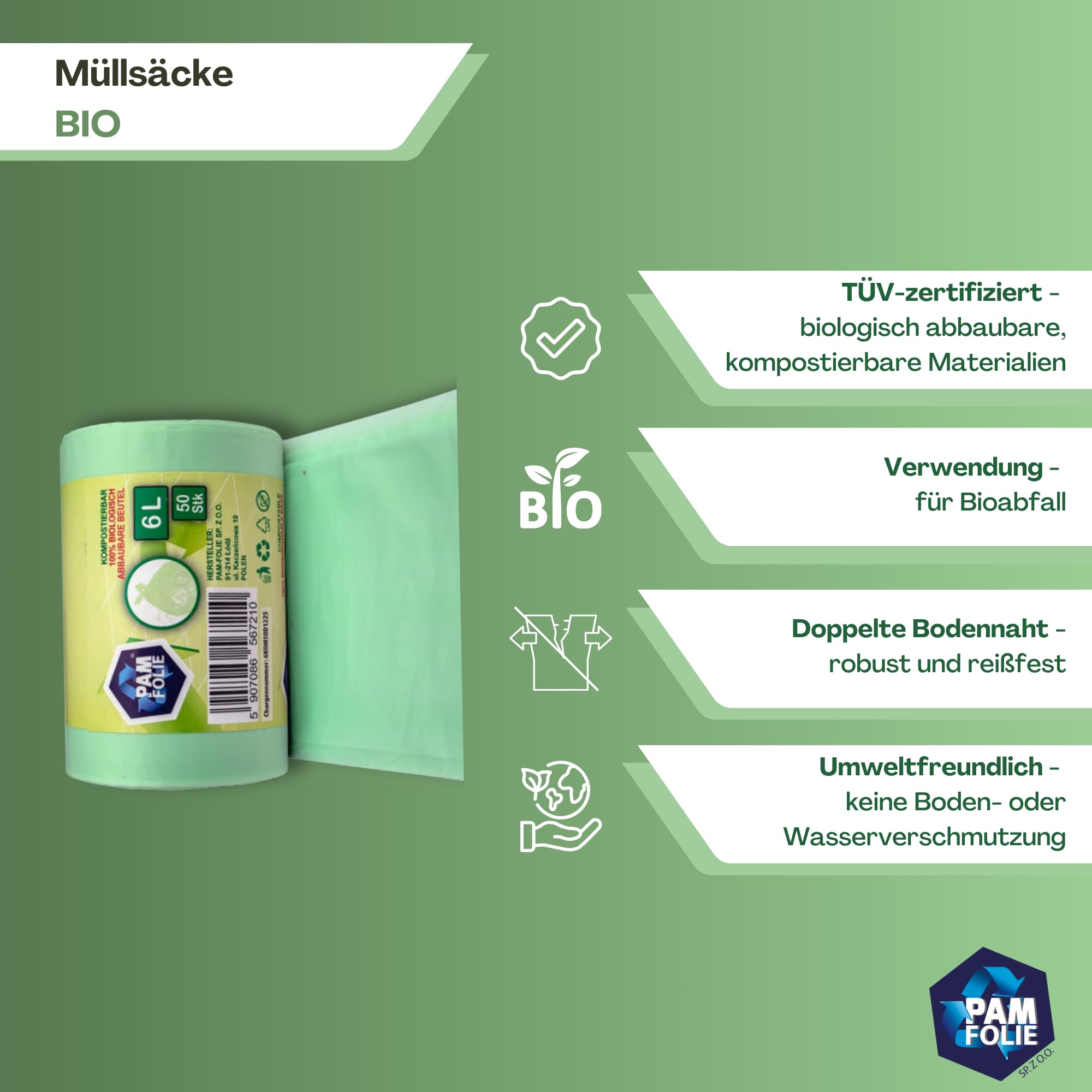 Bolsas de residuos orgánicos 5-6L - 200 piezas - Bolsas de basura compostables - 4 rollos - Bolsas de basura ecológicas y resistentes al desgarro para contenedores de residuos residuales