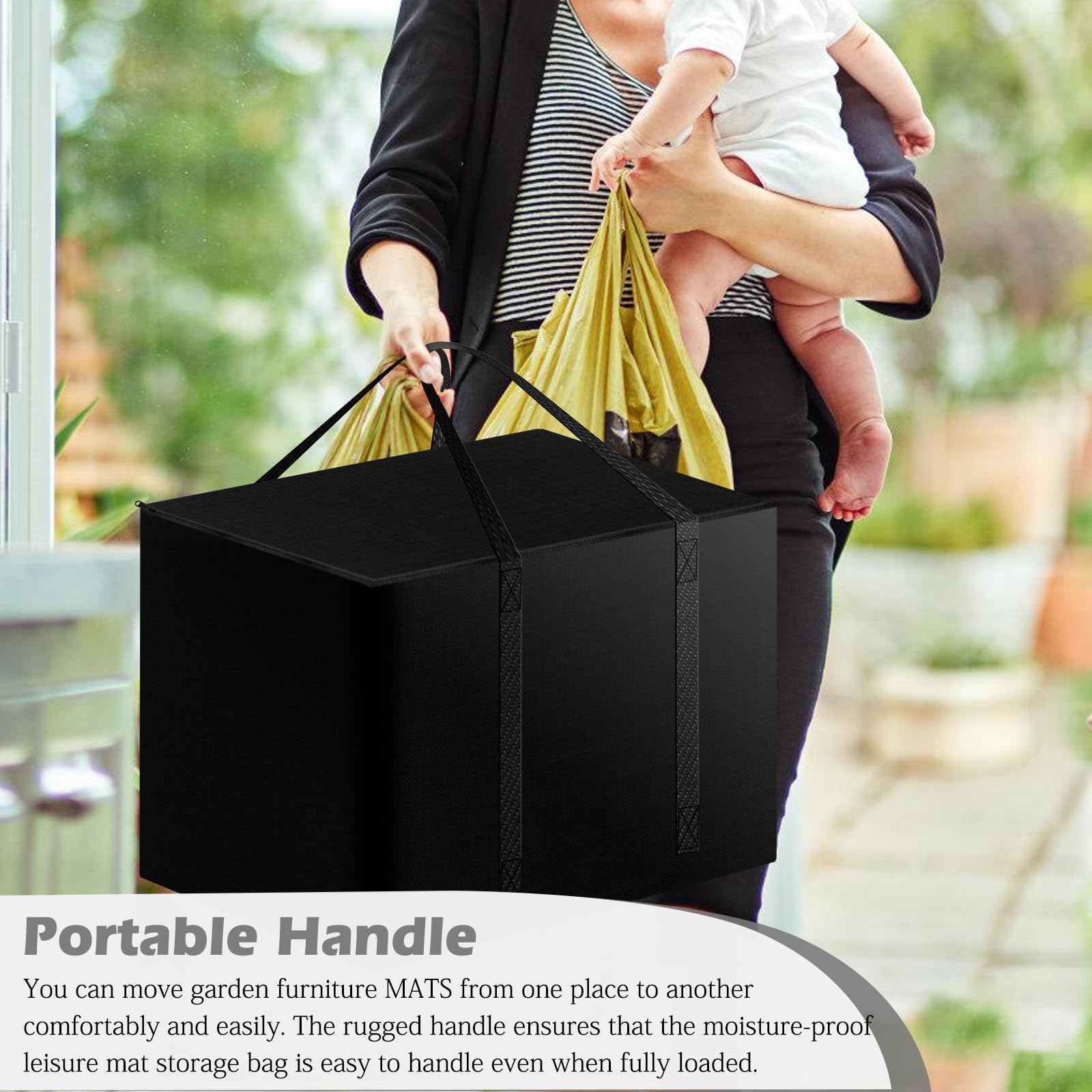 Sac de Rangement pour Salon de Jardin: Organisateur de Coussins de Meubles D'extérieur Imperméable, Rangement pour Coussins de Jardin en Tissu Oxford 420D, avec Poignée, 80x80x60cm, Noir