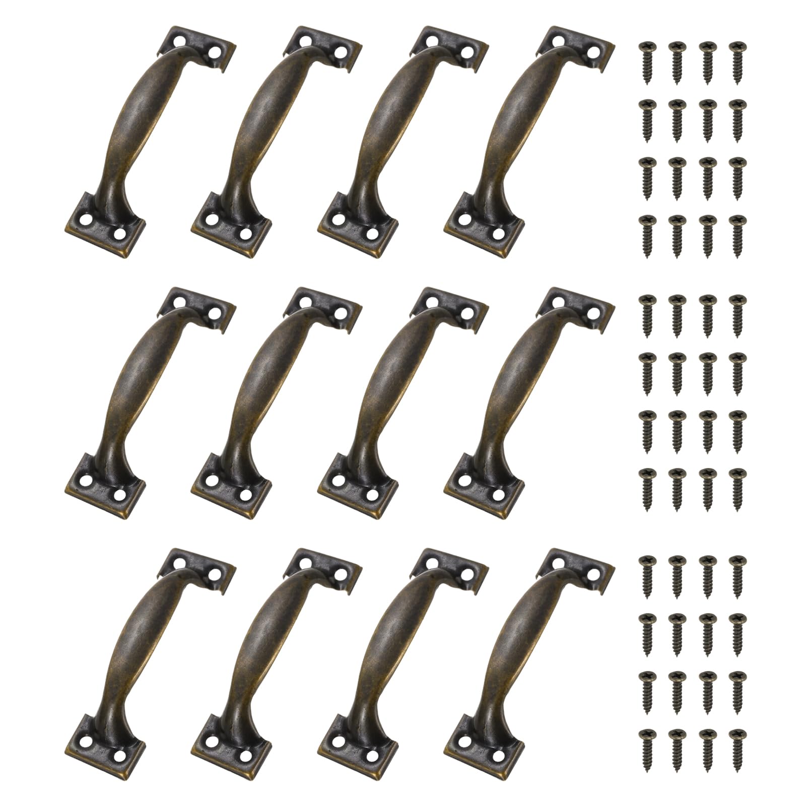 sourcing map 12 Pcs Door Handles, 72mm/2.8-inch Hardware Handle Pull with Screw Vintage Drawer Pulls Metal Curved Gate Handles for Furniture Cupboard Dresser Drawer Wardrobe, Green Bronze