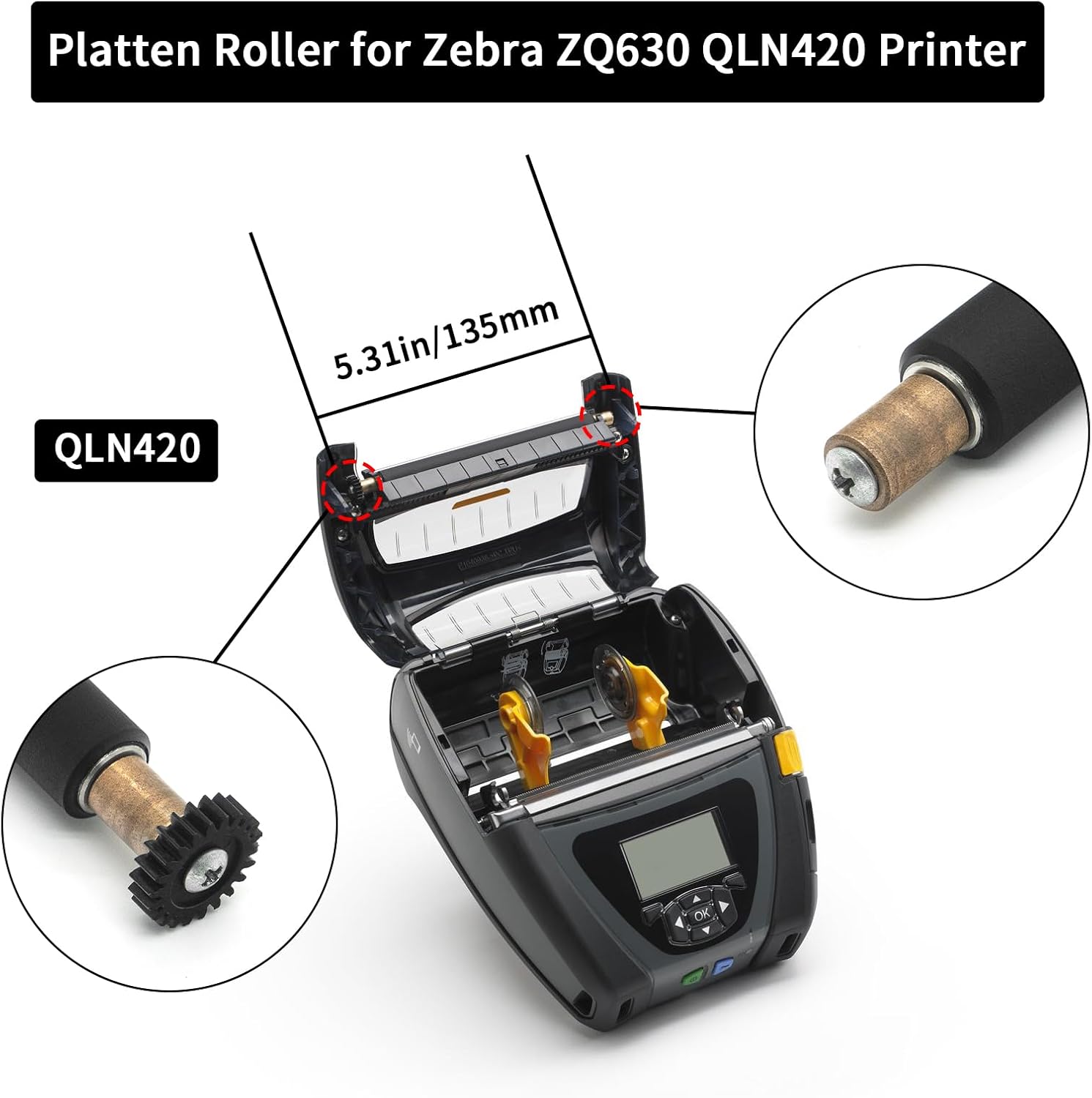 P1050667-008 Kit Platen Roller for Zebra QLN420 ZQ630 Thermal Mobile Printer - Replacement Printer Transfer Roller Compatible with Zebra QLN420
