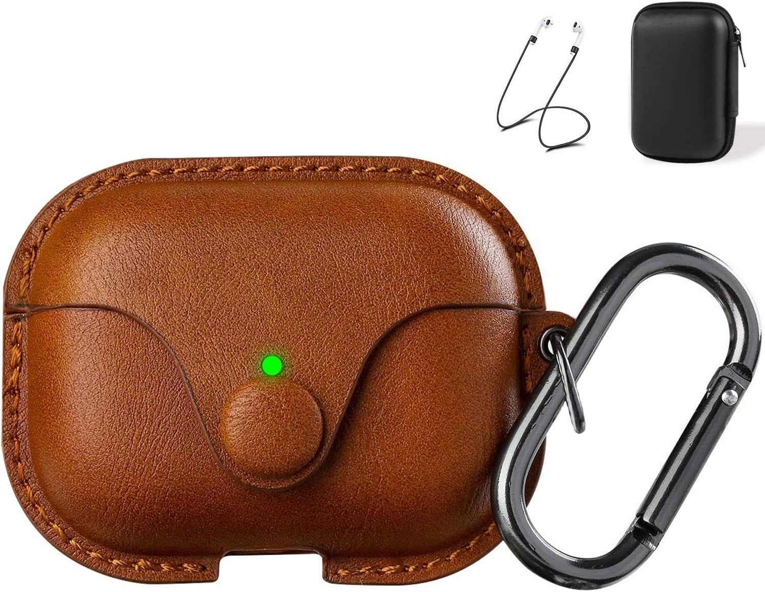 Maxjoy for AirPods Pro 1st/2nd Case Leather with Keychain, Brown