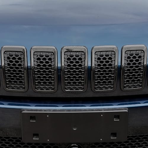 Miniatura 7 de JeCar Insertos de parrilla para Jeep Cherokee, insertos de rejilla delantera para Jeep Cherokee 2019-2020 (grano de fibra de carbono)