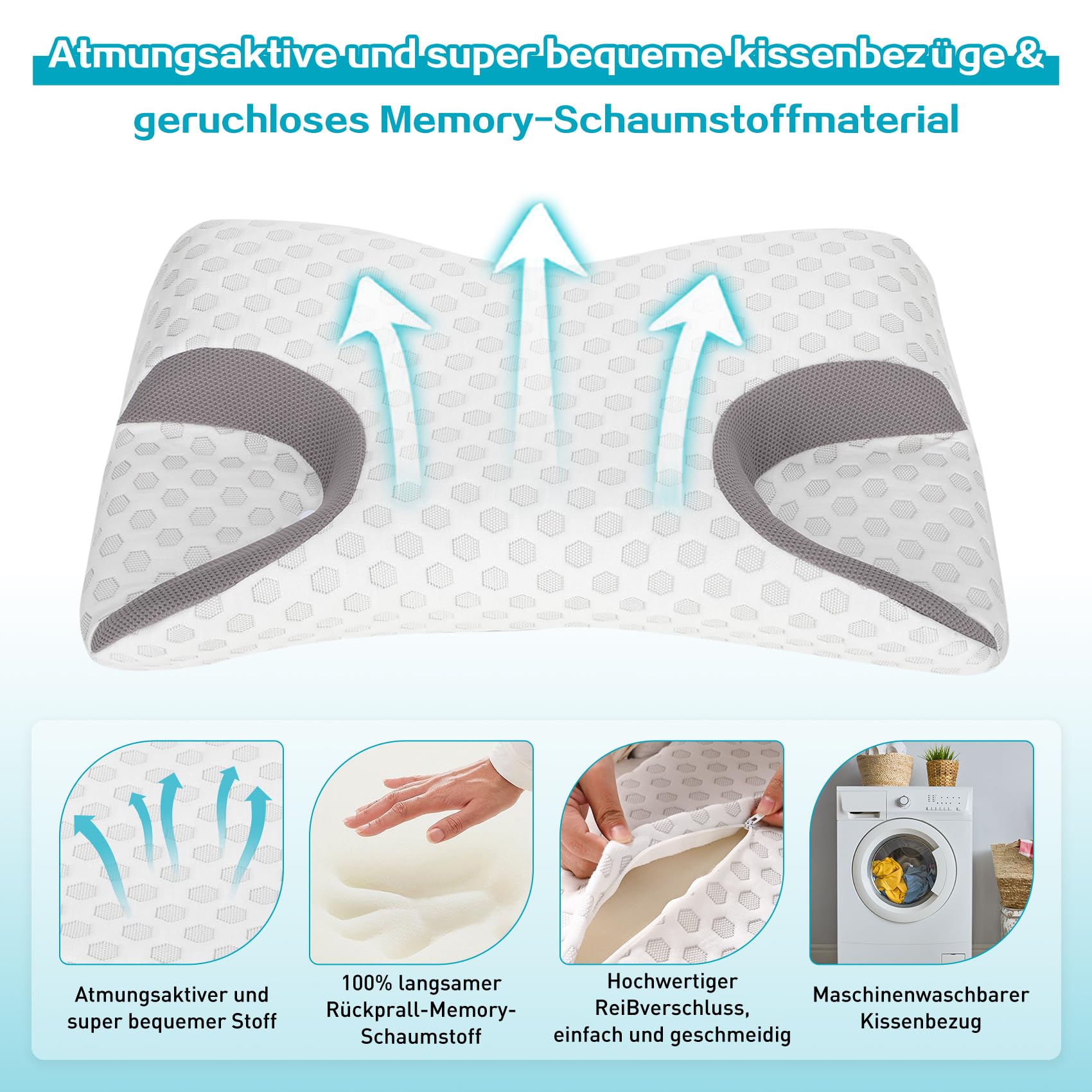 CPAP-Kissen für alle CPAP-Maskenbenutzer mit Schlauch, reduziert Luftauslässe und Druck der Maske, CPAP Memory Foam Kissen für Seitenschläf, Cpap Maskenkissen mit 1 Ersatzkissenbezug