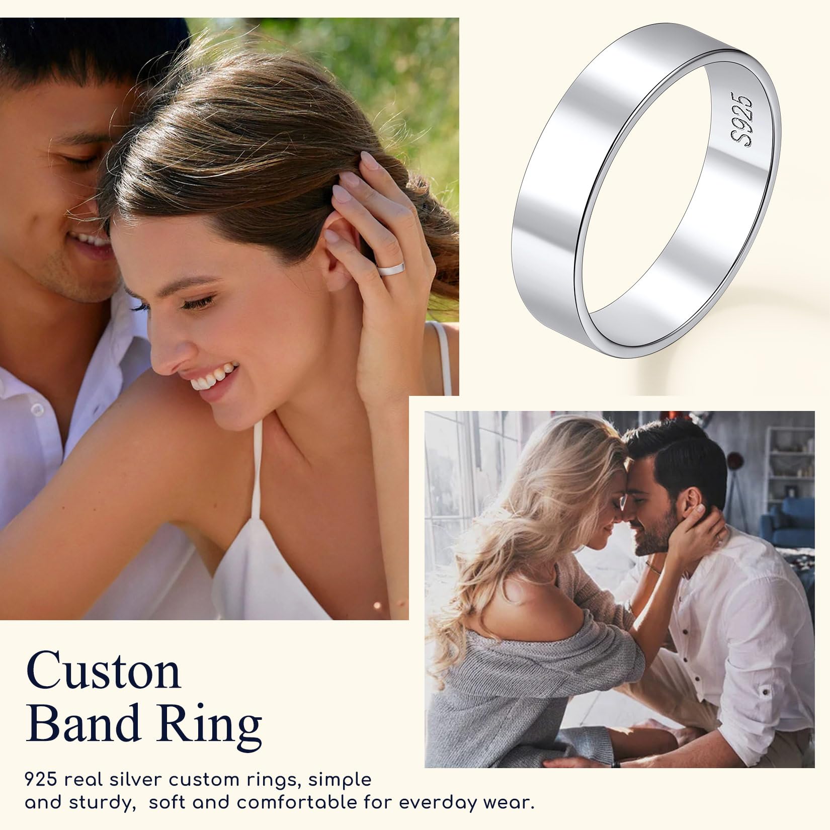Suplight Anello Donna e Uomo in Argento Sterling 925 3/5mm Anello Semplice Personalizzabile Incisione Anello Matrimonio Anello Fidanzamento Coppia Misura 7-27 Confezione Regalo