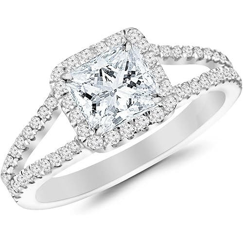2.36 Carat t.w. Princess Shape/Center Silver Halo Style Double Row Pave Split Shank CZ Engagement Ring