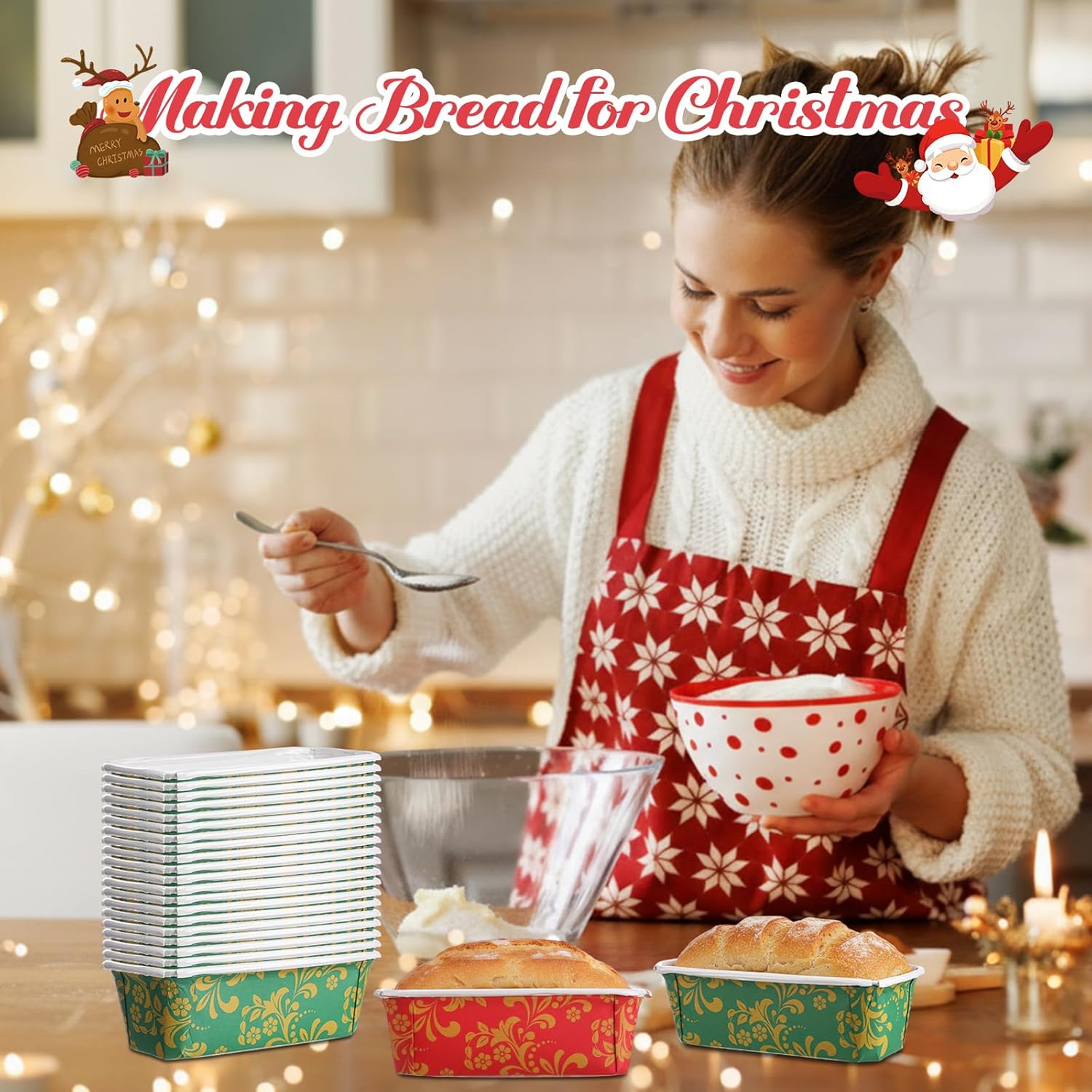 Vesici 100 Sets Paper Loaf Pans for Baking 6.3 x 2.2 x 2.2 Inch Mini Disposable Cake Pan Liners with Clear Plastic Bags and Ties Fall Christmas Rectangle Paper Bread Baking Mold for Cake Bakery