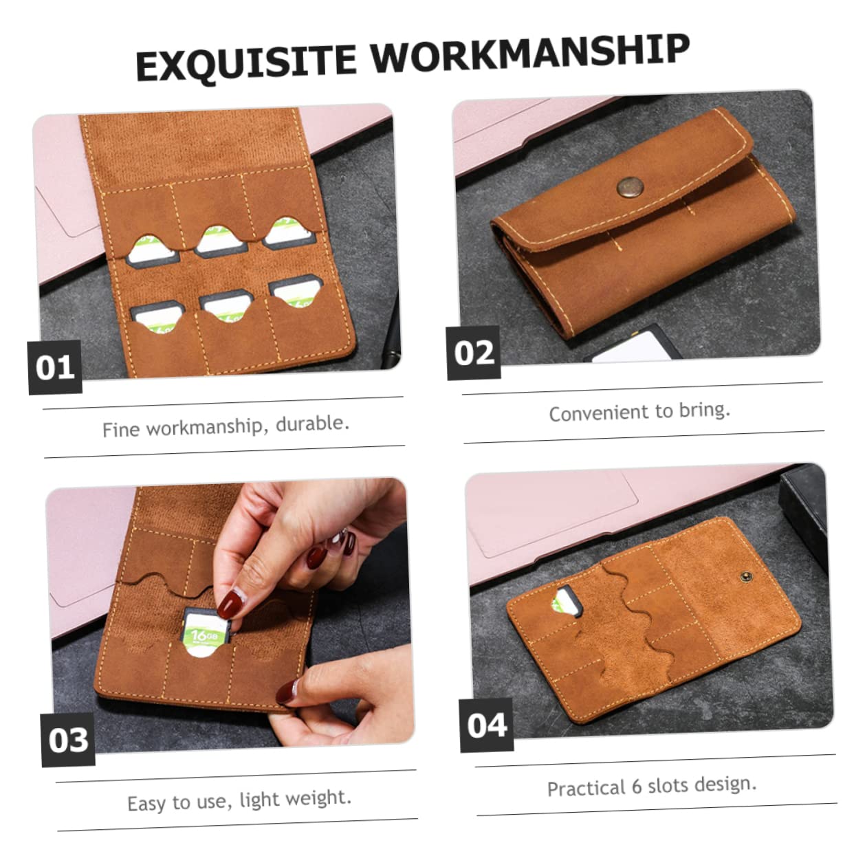 Balacoo 2-pc Pu Leather Memory Card Box Retro Cards Holder 8 Slots Compact Portable Electronic Organizer for Safe Storage