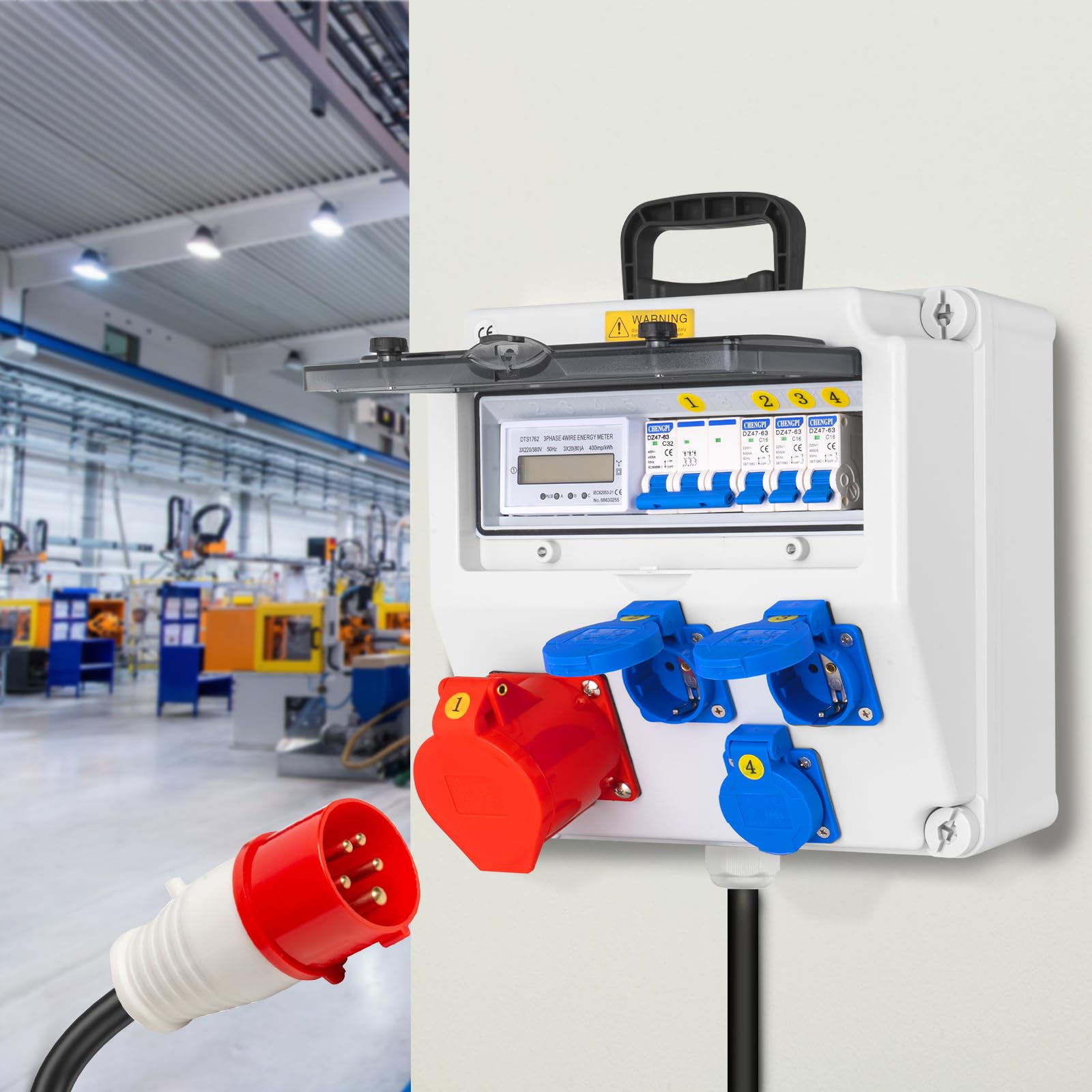 Coffret Electrique IP65 avec Prises schuko et prises CEE,Prise Exterieure Etanche Coffret de Chantier,Distributeur de Courant Électrique avec Disjoncteur pour Usage Extérieur et Intérieur
