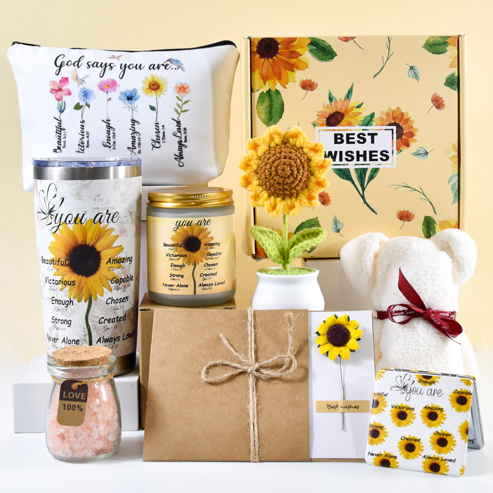 CHLJAR Sunflower Gift Box - SunFlower: 8PCS Christian Gifts for Women, Birthday Gifts, Catholic Spiritual Gifts, Thanking of You Gift for Her Mom Wife