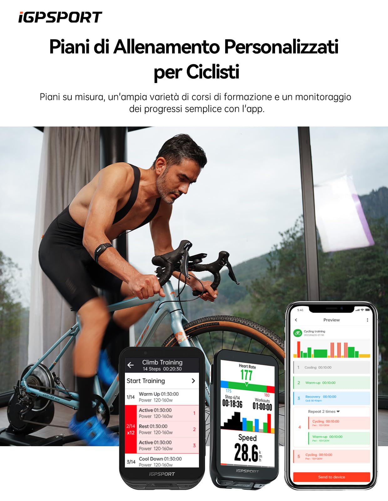 iGPSPORT iGS800, Ciclocomputer GPS Ciclismo, Durata della Batteria di 50 Ore, 3.5" Contachilometri Schermo LCD a Colori Tachimetro Bici Mappe Offline e Pianificazione WiFi, 32GB
