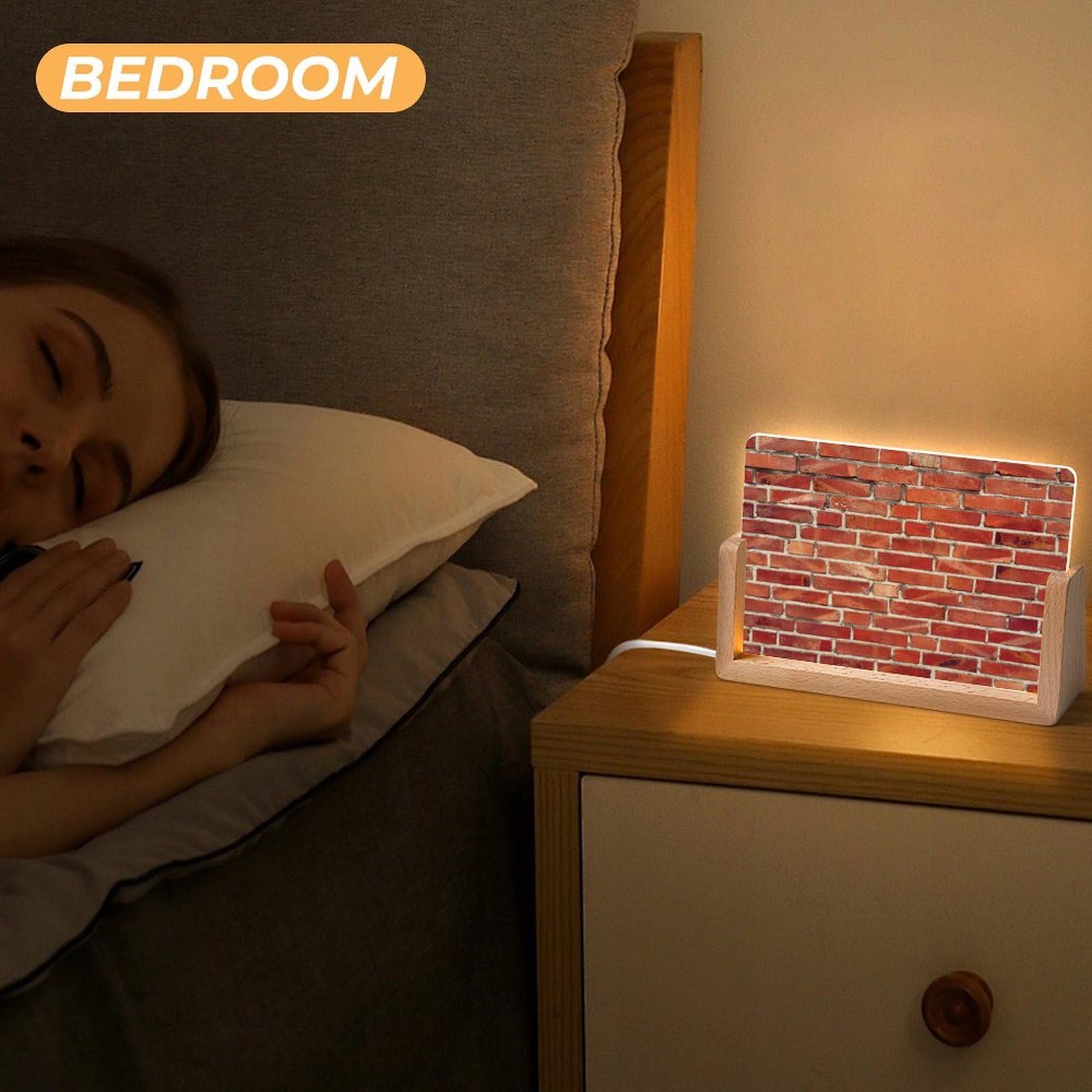 Czerwona cegła akrylowa lampka nocna LED z drewnianą podstawą, łatwy montaż, przezroczysta świecąca lampa biurkowa, trwała, bez zapachu, dekoracyjna lampa stołowa, idealny prezent urodzinowy na