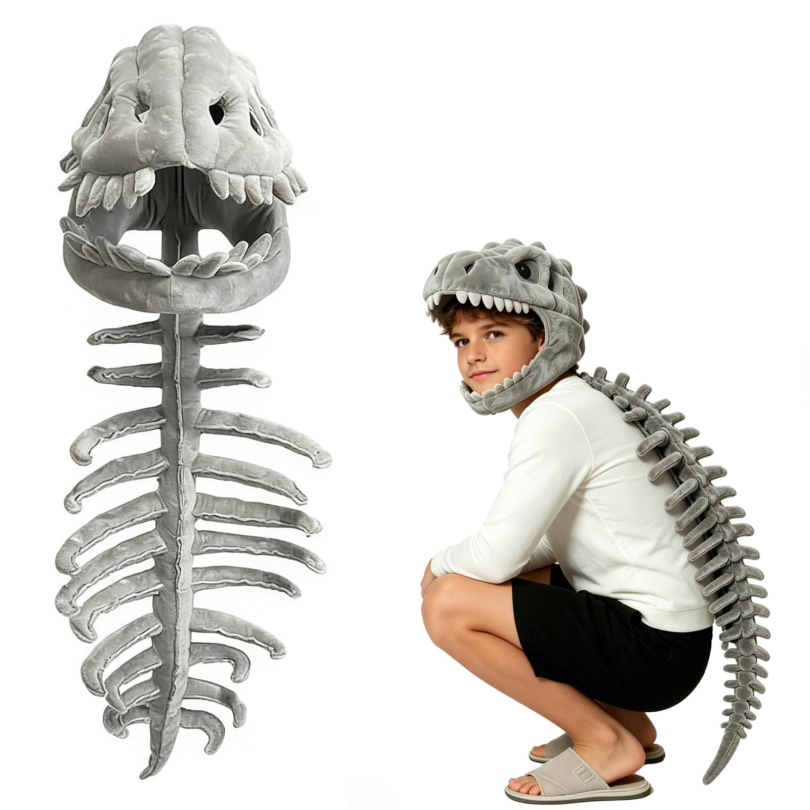 Dacnod 3D Dinosaur Skeleton Costume for Adult Realistic Dino Headgear Hat for Halloween Cosplay Party (Kids)