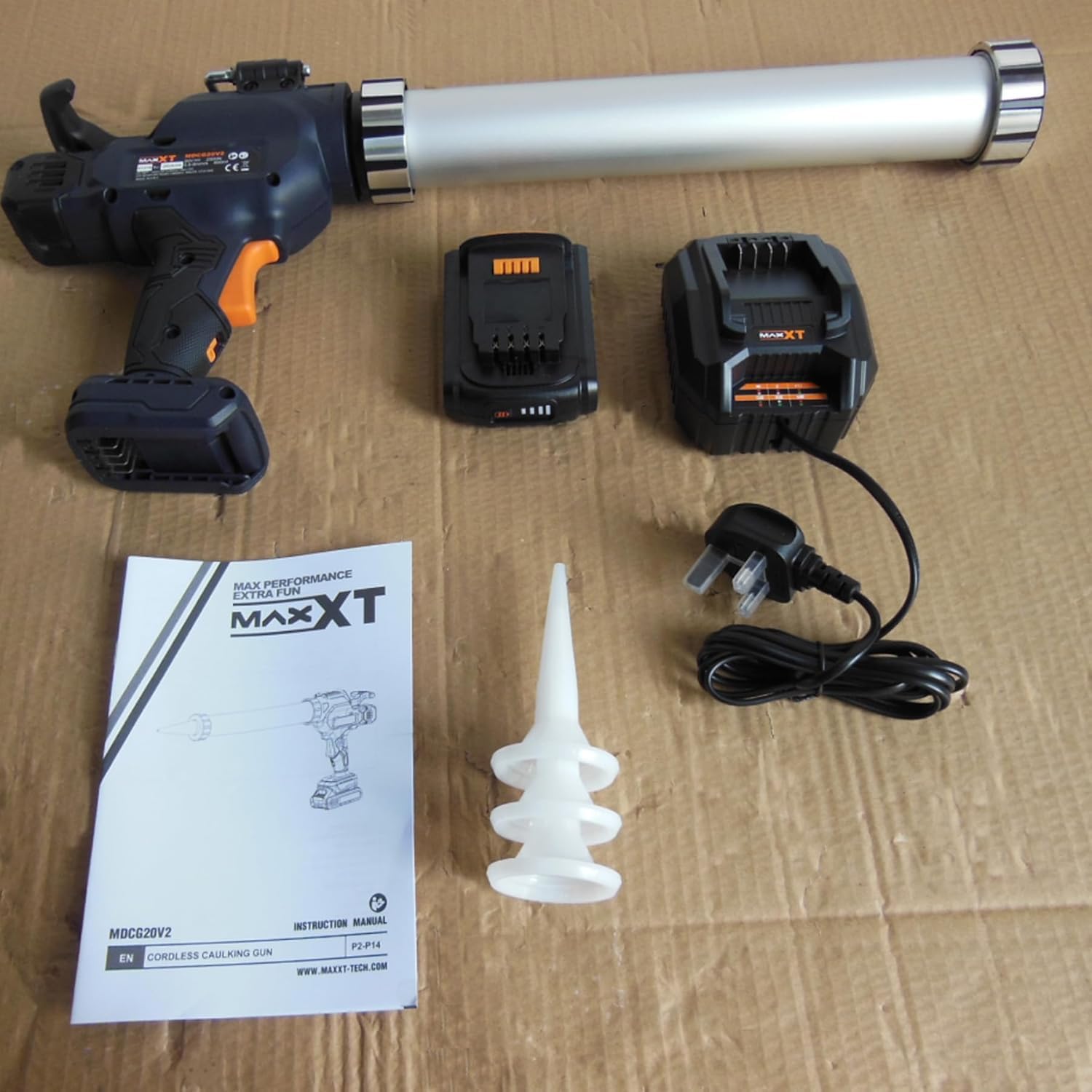 MAXXT Pistola de calafateo inalámbrica - Batería de 2.0AH incluida, pistola de calafateo para paquetes de salchicha de 300-600ml, diseño antigoteo