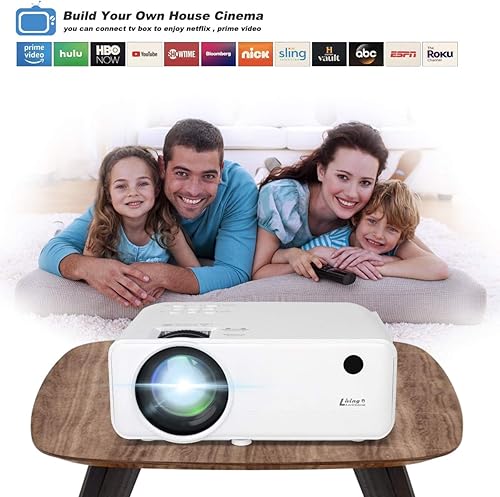 Miniatura 6 de Living Enrichment Mini proyector, altavoz dual integrado y proyector de video de película Full HD 1080p, LED de 50,000 horas de vida útil,
