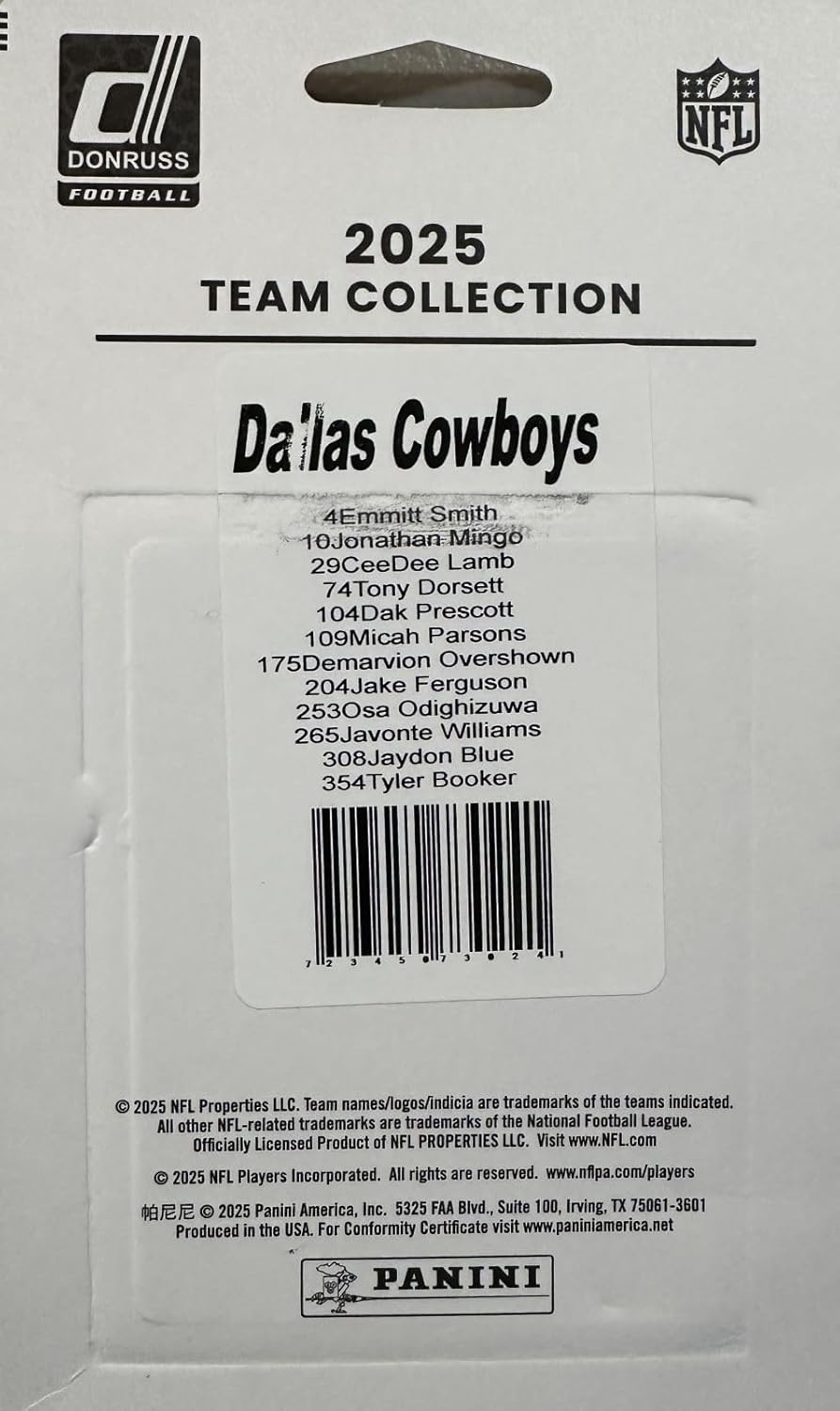 Dallas Cowboys 2025 Donruss Factory Sealed Team Set Featuring Dak Prescott, Tony Dorsett and Emmitt Smith with Rated Rookie Cards of Jaydon Blue and Tyler Booker Plus - Image 3
