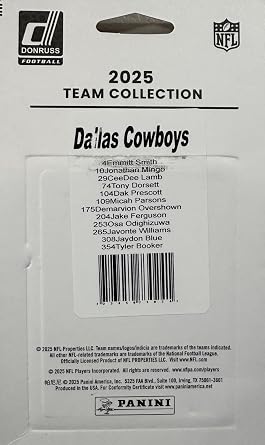 Dallas Cowboys 2025 Donruss Factory Sealed Team Set Featuring Dak Prescott, Tony Dorsett and Emmitt Smith with Rated Rookie Cards of Jaydon Blue and Tyler Booker Plus
