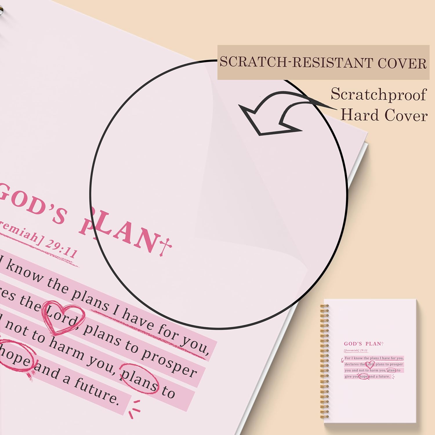 Pink Christian Spiral Notebooks, Jeremiah 29:11 Bible Journaling Notebook, Religious Prayer Journal for Woman, Church Notes Notebook, Christian Gifts for Women, 5.5x8.3 Inches - Image 5