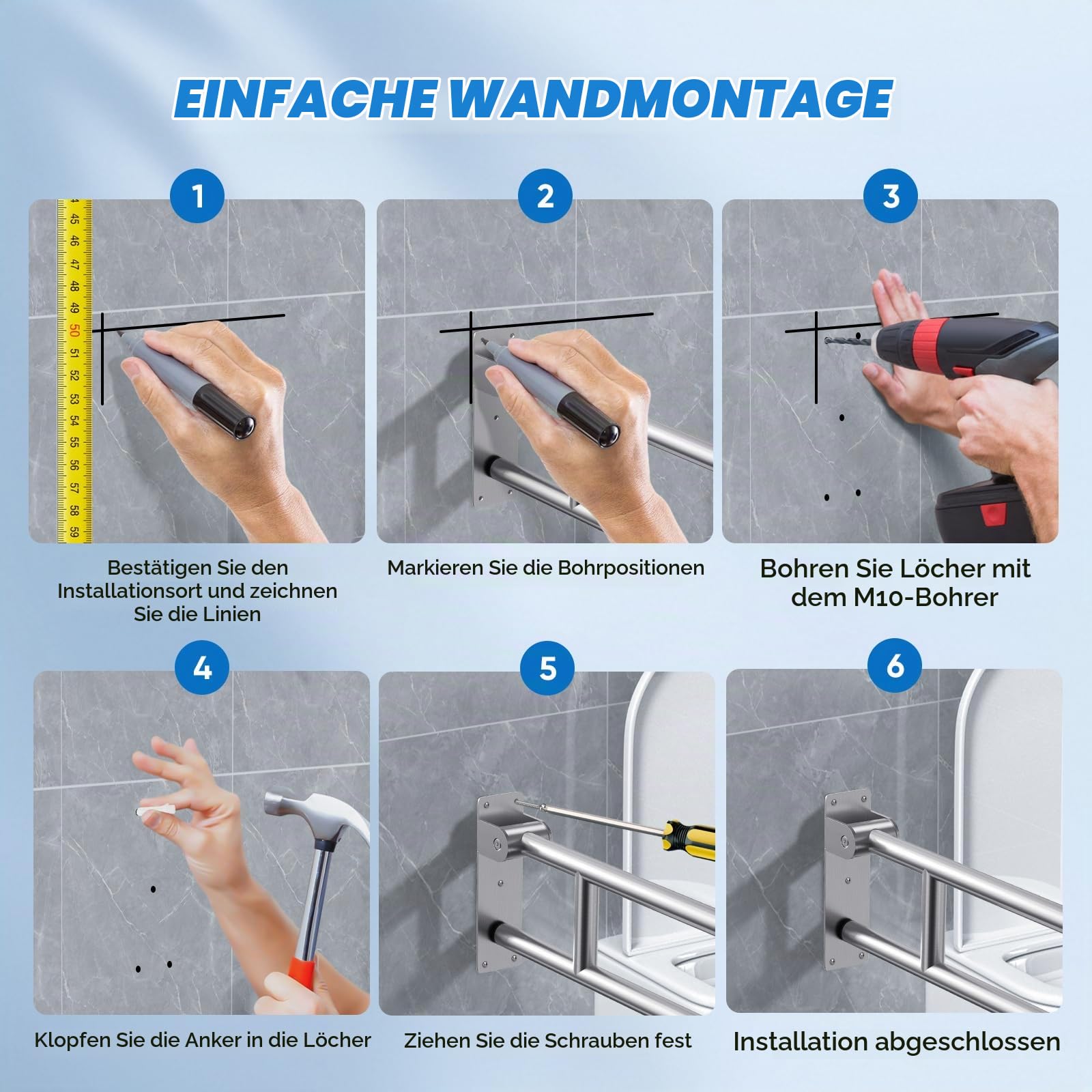 60cm WC Haltegriff Klappbar, Wandstützgriff Klappbar, Edelstahl 304, Tragfähigkeit 150 kg, Haltegriffe für Senioren, Schwangere,Menschen mit eingeschränkter Mobilität