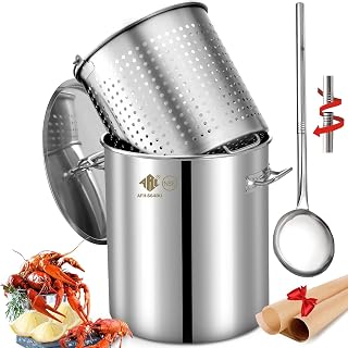 ARC 64QT Stainless Steel Seafood Boil Pot with Basket and 48" Large Spoon, Threads Removable Handle, Crawfish, Crab, Lobster, Shrimp Boil Stock Pot with Strainer, Turkey Fryer Pot, Brewing Beer, 16Gal