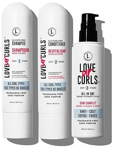 Love Ur Curls Fragrance Free Shampoo & Conditioner Set with All in One Curl Cream Styler for Kinky & Coily Hair, 3 Step System to Repair, 200 mL - 3-Step System: Kinky-Coily(Fragrance-Free)