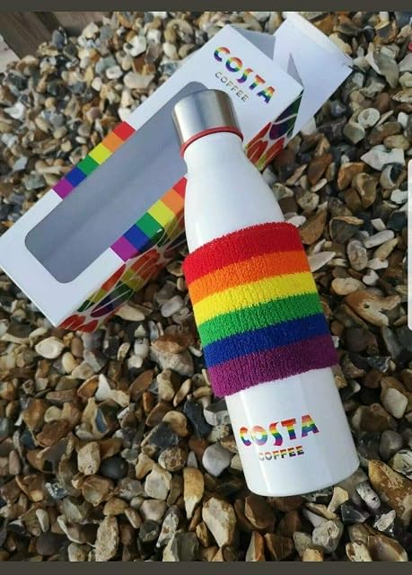 COSTA COFFEE NEW White Stainless Steel PRIDE 20 Travel Flask LIMITED EDITION