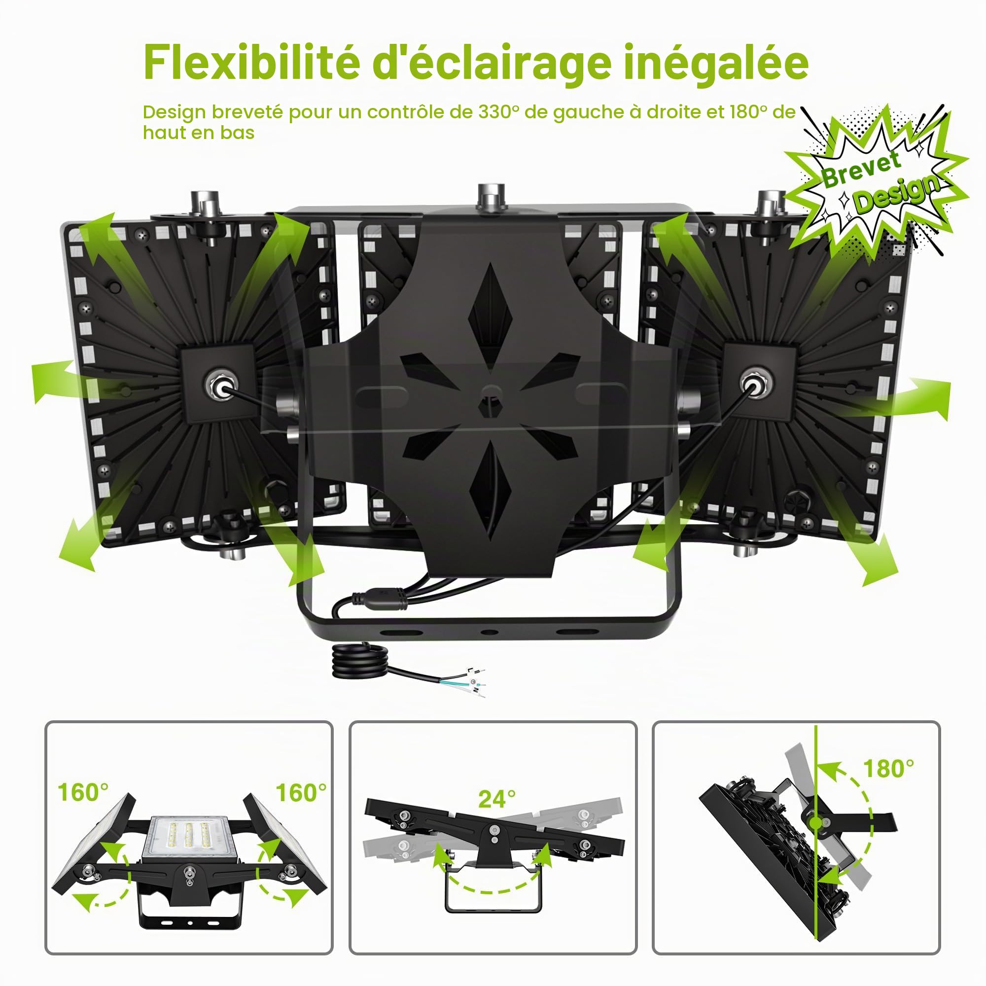 STASUN Projecteur LED 150W, IP66 Imperméable, 15000LM, Éclairage Extérieur LED, Équivalent à Ampoule Halogène 900W, 5000K Lumière Blanche du Jour, Projecteur réglable pour granges, cour et garage