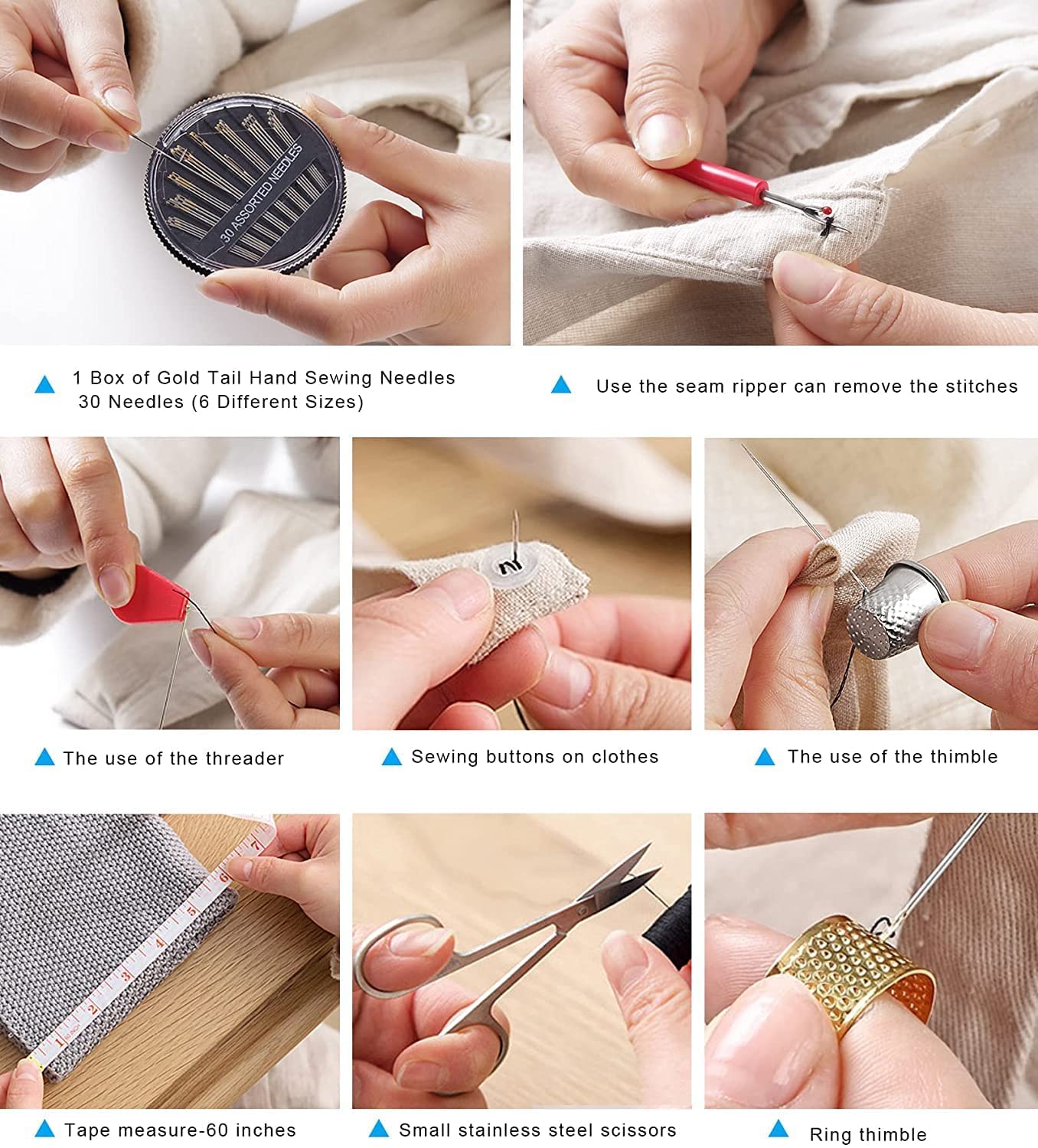 Daily Crafts Sewing Kit Travel Buddy Mini Size- 42 pcs Box for Home Use, Sewing Machine Accessories, Contains 10 Spools of Thread, Sewing Needles, Scissors, Thimble, Tape Measure 4