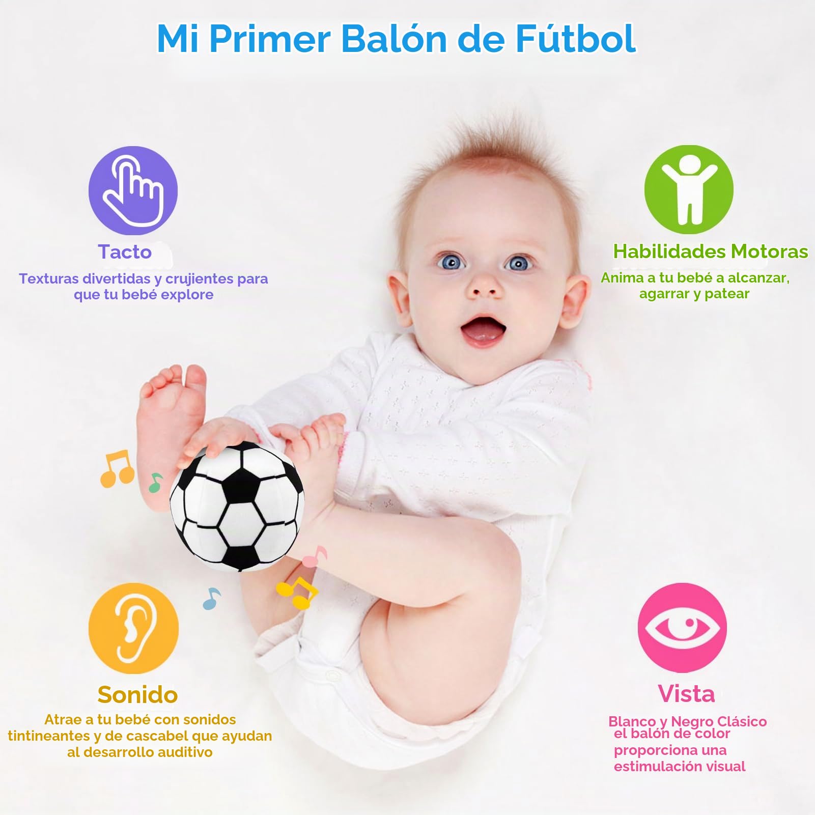LEADSTAR – Hochet Ballon De Foot En Peluche, 8 Cm, Sensoriel, Pour Bébés 0-3 Mois Et Plus