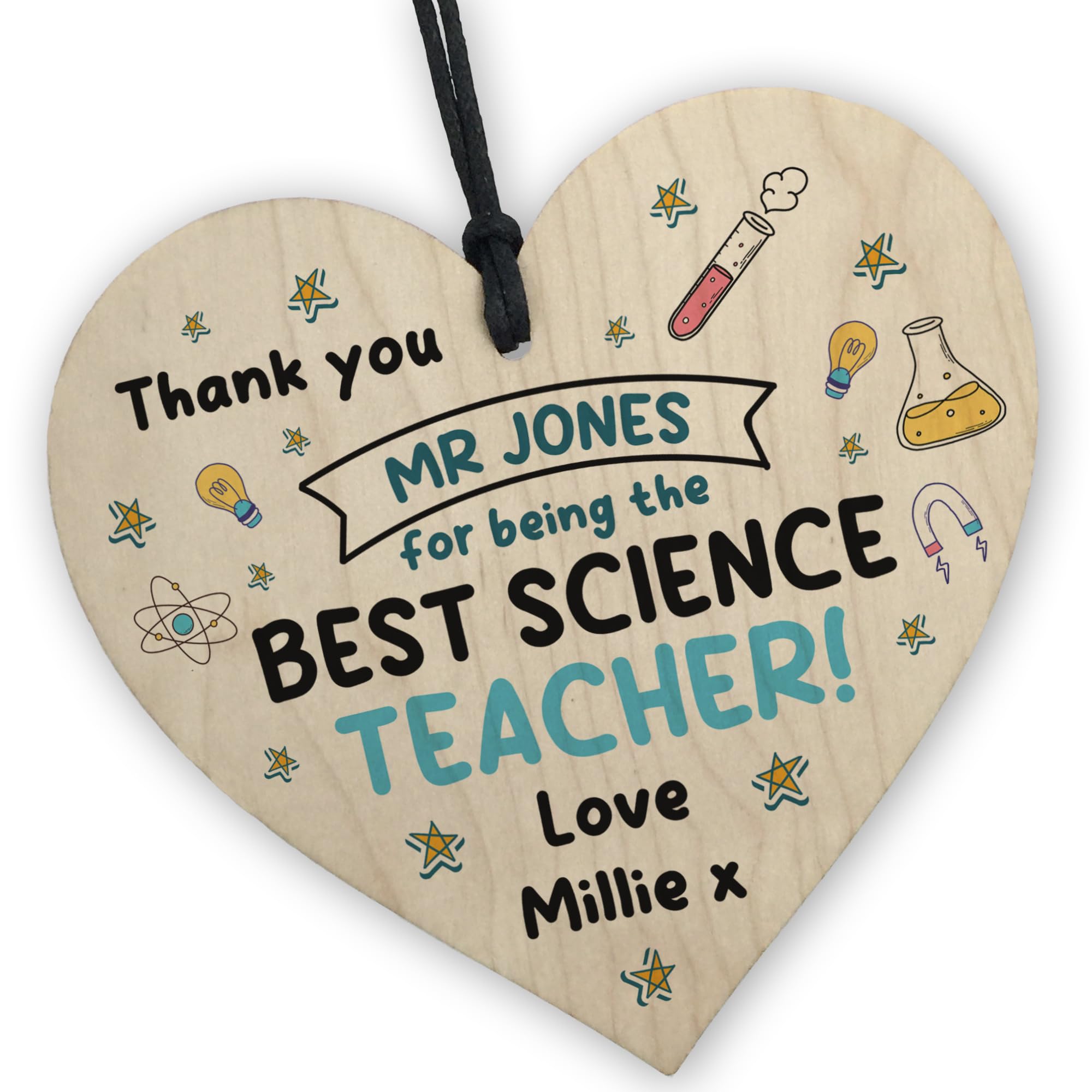 Red Ocean Personalised For Science Teacher, Wooden Hanging Heart, Thank You For Science Teacher, End Of Term, End Of School, Leaving, Him Her