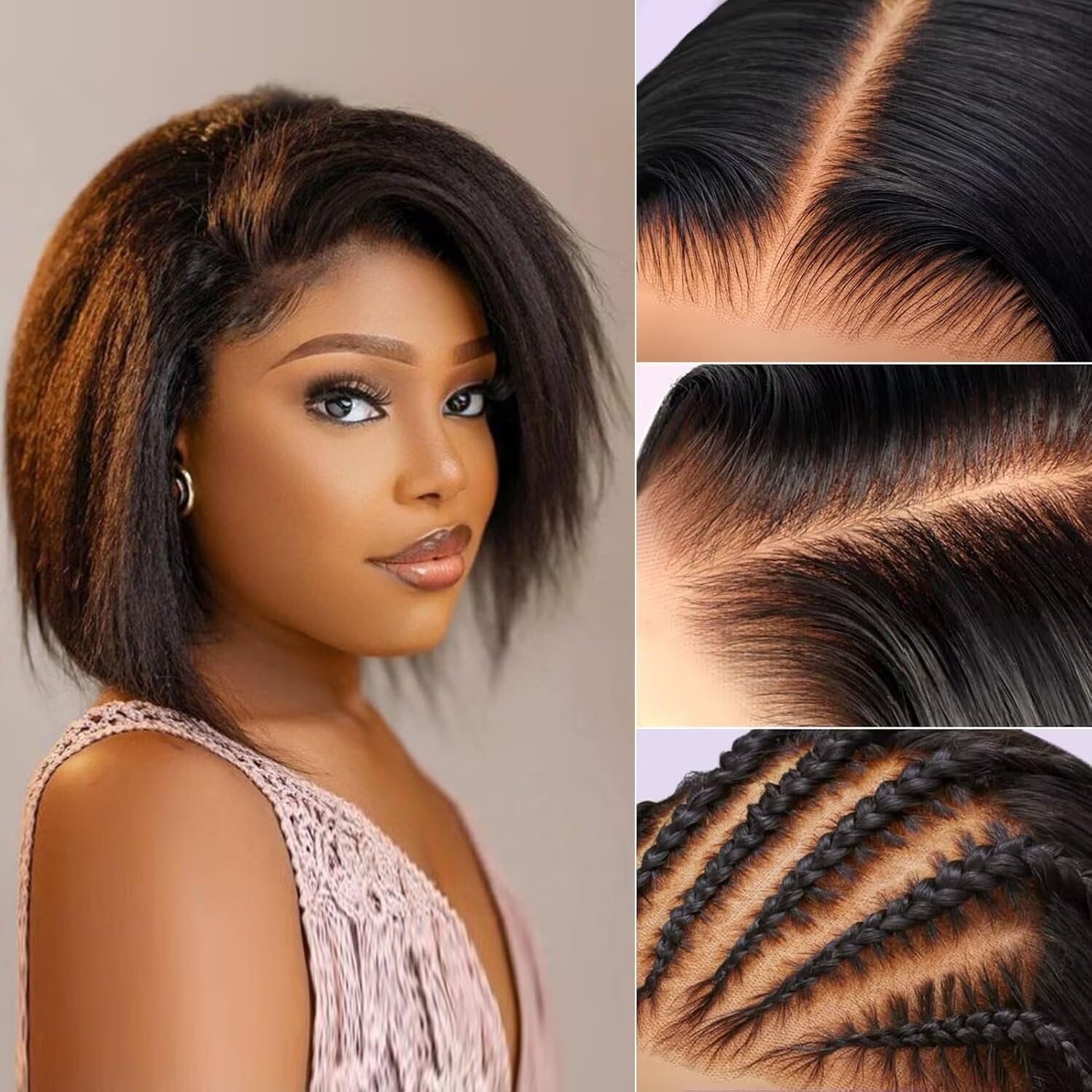 Human Hair Wig Yaki Straight Bob Glueless Wigs for Black Women Human Hair Pre Cut Wear and Go Glueless Wig Human Hair 13x4 HD Lace Front Wig 180% Density Yaki Bob Wig 14 Inch.